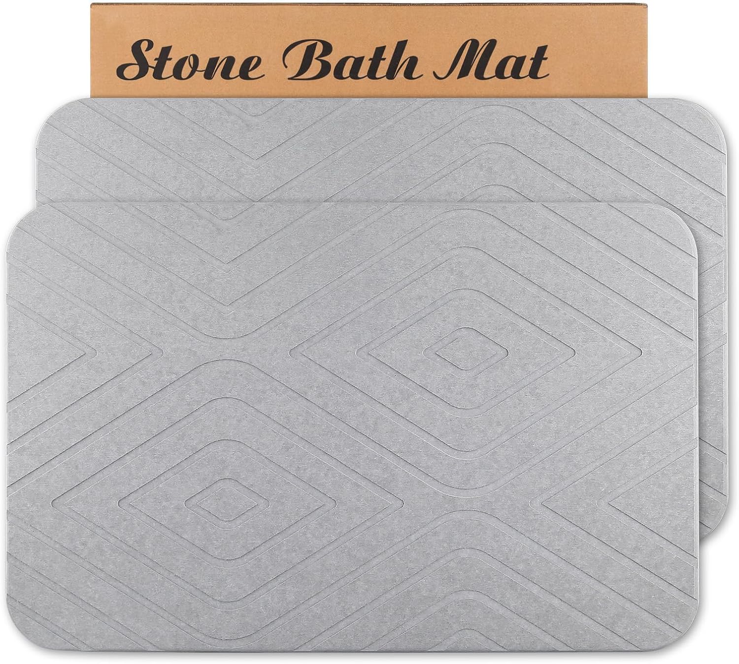 Stone Bath Mat, 2 Pack Diatomaceous Earth Shower Mat, Non-Slip Super Absorbent Quick Drying Bathroom Floor Mat, 24x15, Light Grey