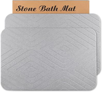 Stone Bath Mat, 2 Pack Diatomaceous Earth Shower Mat, Non-Slip Super Absorbent Quick Drying Bathroom Floor Mat, 24x15, Light Grey