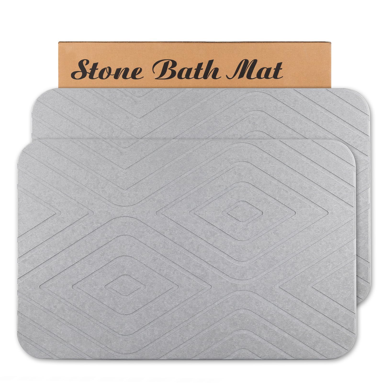HUMIGA Stone Bath Mat, 2 Pack Diatomaceous Earth Shower Mat, Non-Slip Super Absorbent Quick Drying Bathroom Floor Mat (Light Grey,60x39CM)