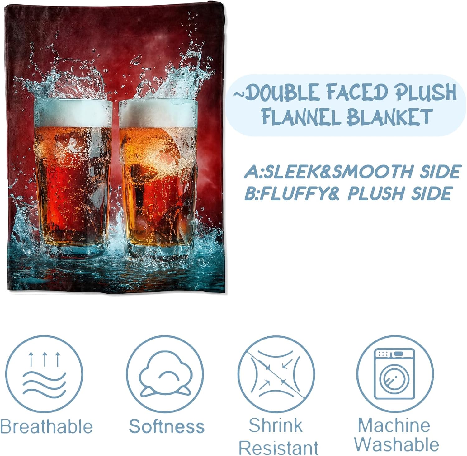 Beer Blanket for Adult Kids, Beer Decor Gifts for Sofa Couch Bed Living Room Soft, Flannel Beer Throw Decoration Soft Warm Lightweight Cozy 60" x 50" - Image 4
