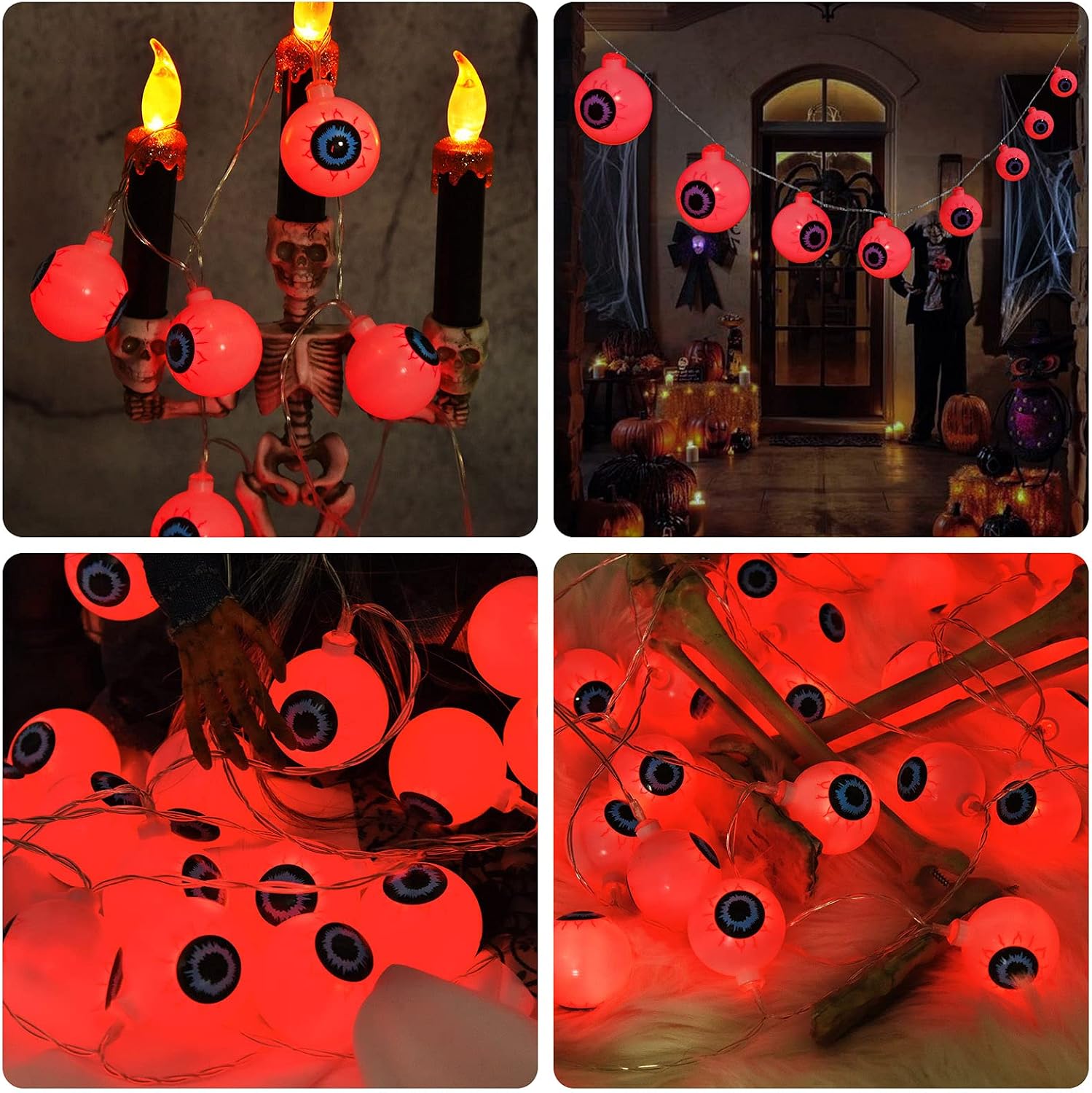 Halloween Eyeball String Lights, Halloween Decoration Cute Scary with 30 LED Eyeballs,Waterproof 8 Modes Twinkle Lights,Halloween Indoor/Outdoor for Party, House, Yard, Garden Decorations (Red)