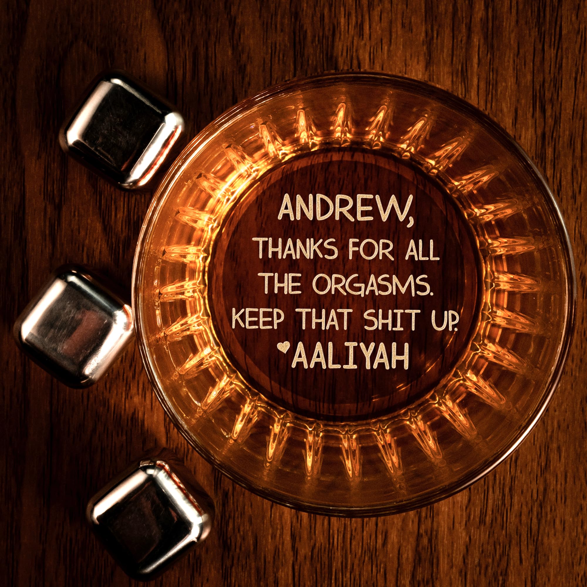 Lucy Engraving Thanks For All The Orgasms Anniversary Presents For Him - Personalized Funny Whiskey Glass Gifts for Husband - 11 oz - Made in the USA