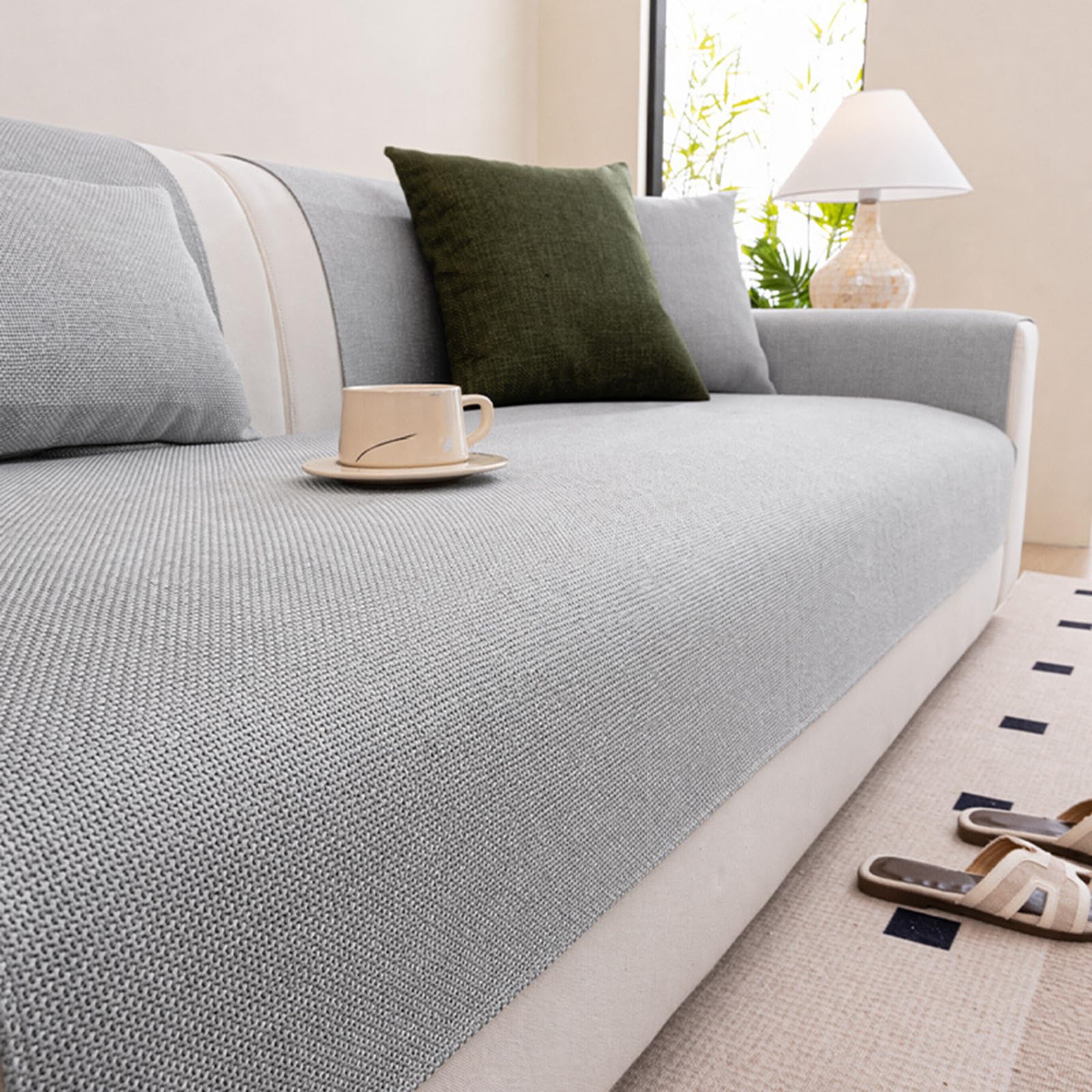 Générique Housse Canapé d'angle Imperméable 2 3 4 Places Anti Griffe Chat | Protection canapé chien,sofa cover,épaisse,douce,antidérapante lavable en machine, pour canapé en cuir(Light grey,90x320cm)