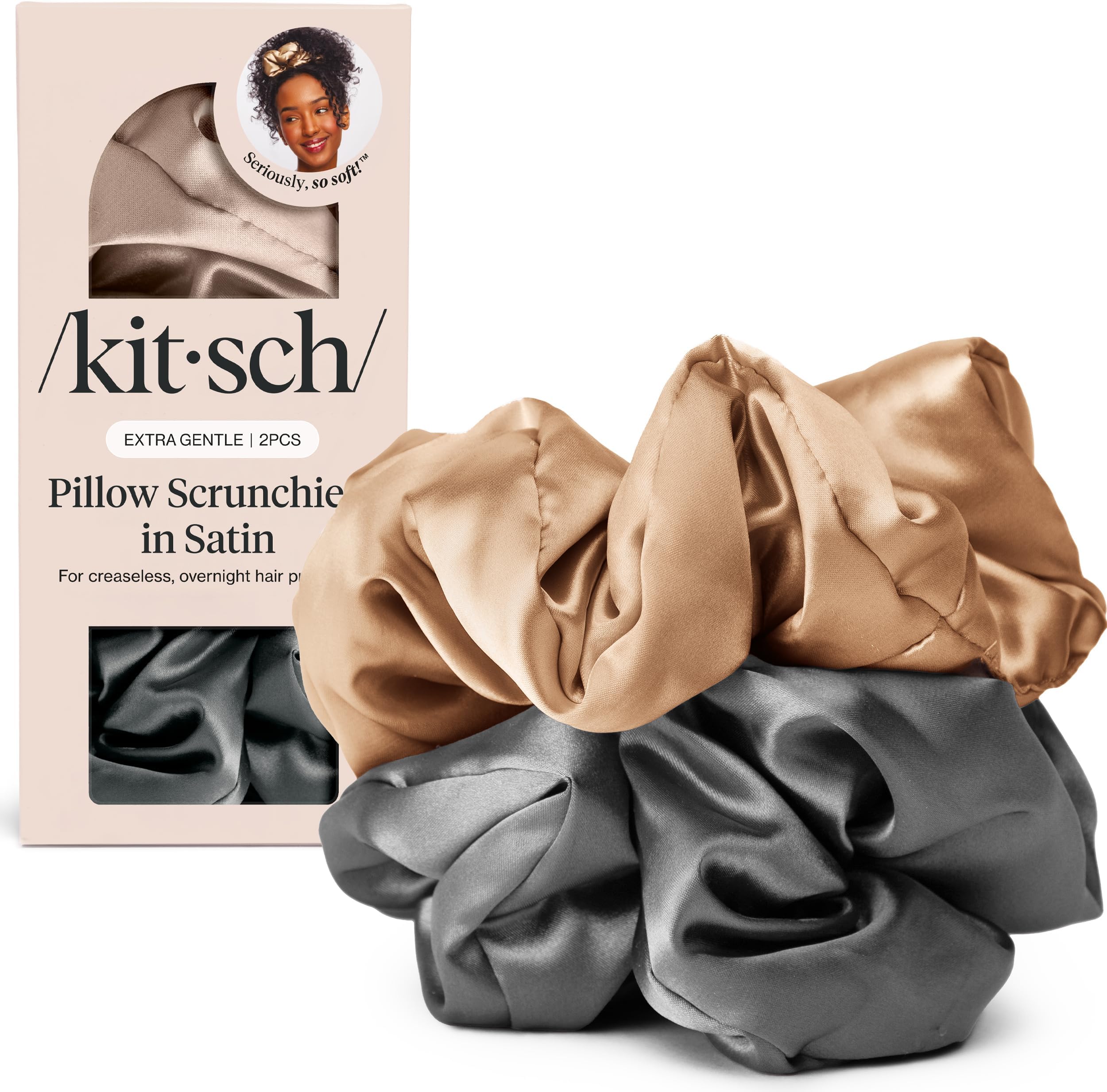 Kitsch Satin Pillow Scrunchies (2 Count, Black/Gold)