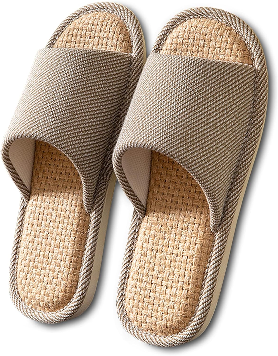 Women And Men House Fabric Slippers Indoor And Outdoor, Non-Slip Memory Foam Open-Toe Home Shoes, Soft Bottom Linen Unisex Washable Cotton Casual