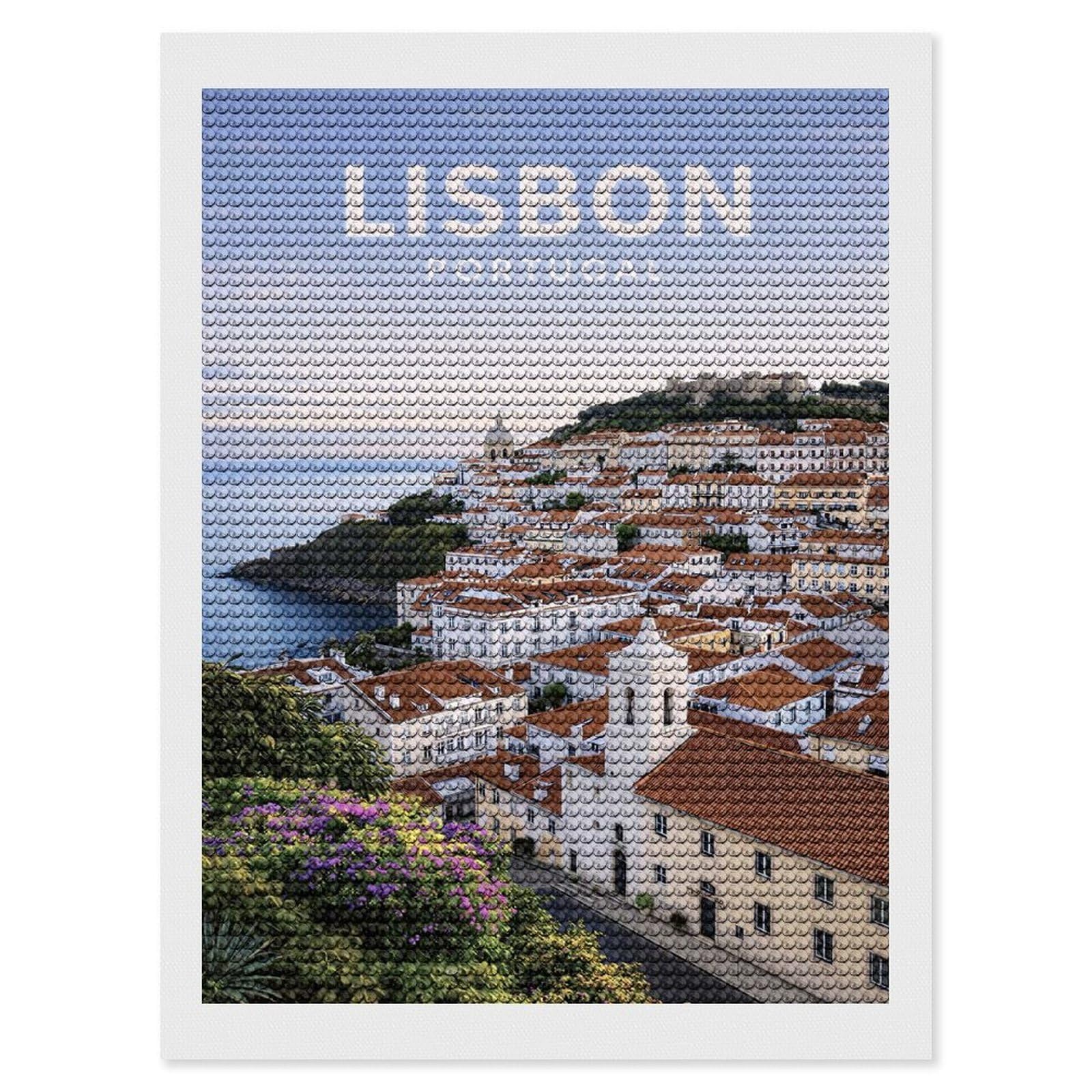 Junmoney Lisbon Portugal Cityscape Diamond Painting Kit 12"x16", Thoughtful Handmade Gift, for Creative Relaxation, Printed Canvas, Cosy Home Accent