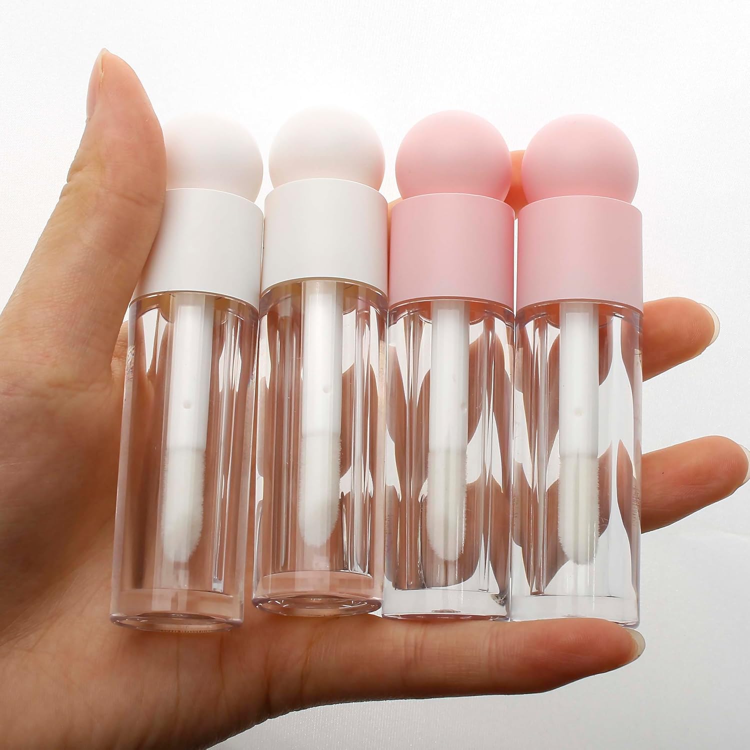 COSIDEA 30pcs Empty 5ml Pink lip gloss tubes with big wand large deo foot brush lipgloss tube container with ball shape cap