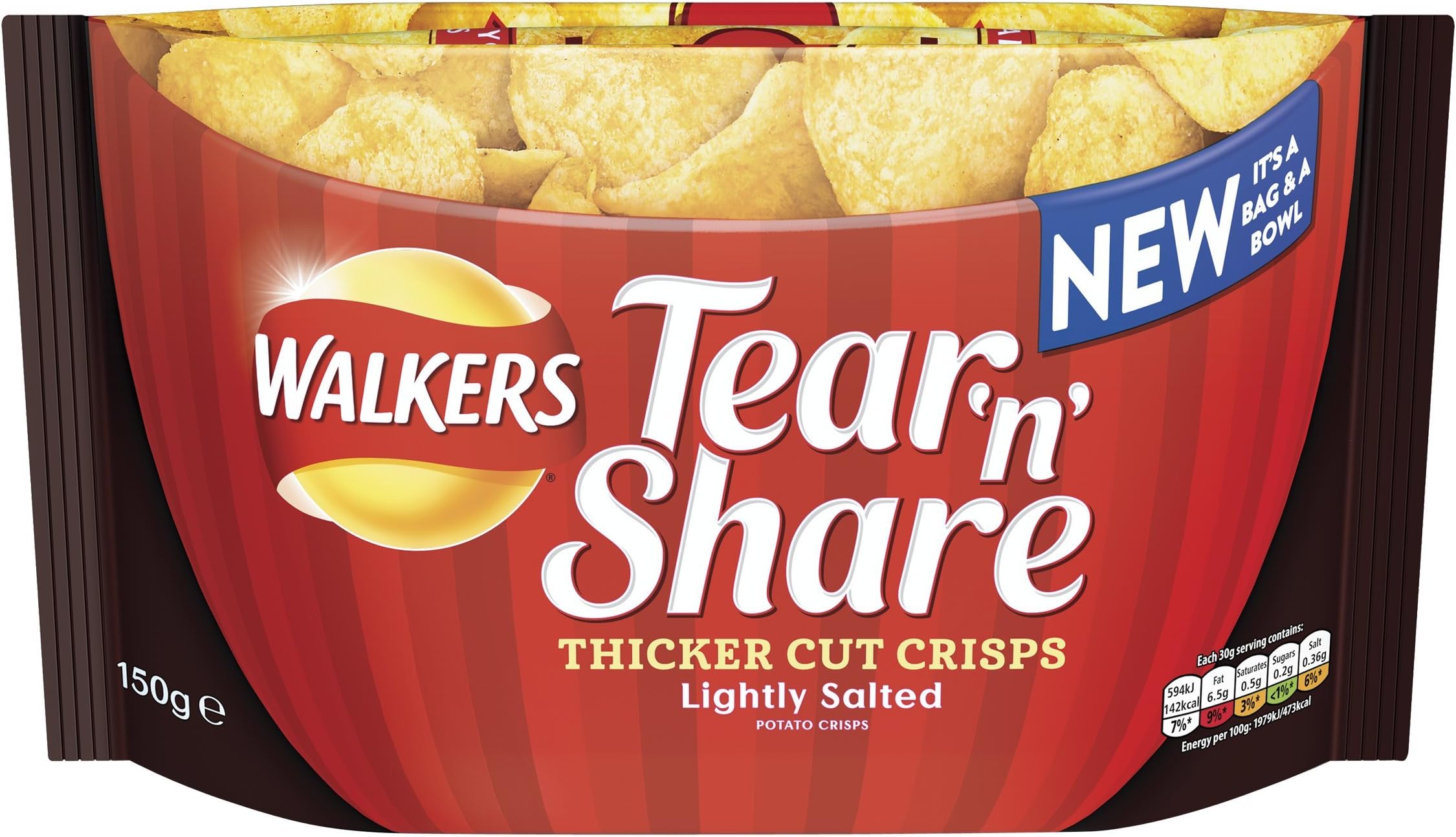 Walkers Tear and Share Lightly Salted Thicker Cut Crisps, 150 g