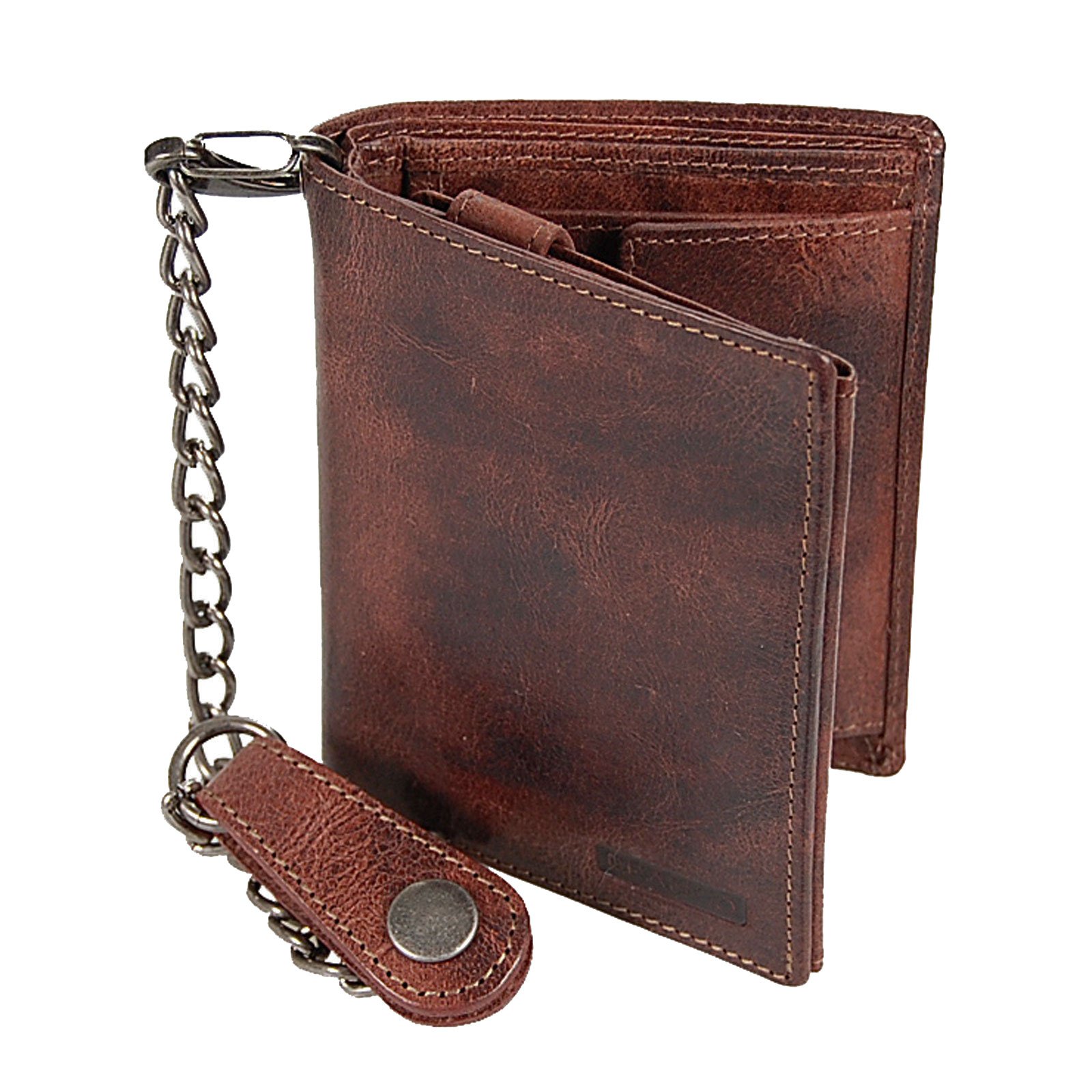 Branco GoBago - Cartera de piel con cadena, diseño vintage, Marrón vintage., medium, Monedero para hombre