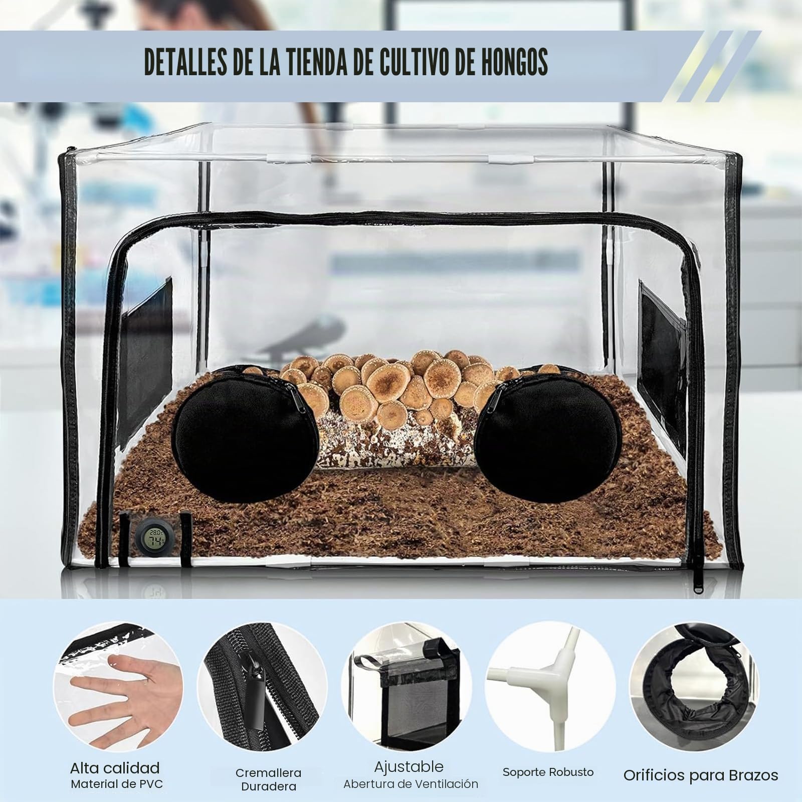 Still Air Box,Caja De Aire para Cultivo De Hongos,Juego de Crecimiento de Setas de PVC con 2 Puertos de Brazo,Kit De Cultivo De Hongos para Los Amantes De Los Hongos,Cultivo Versátil