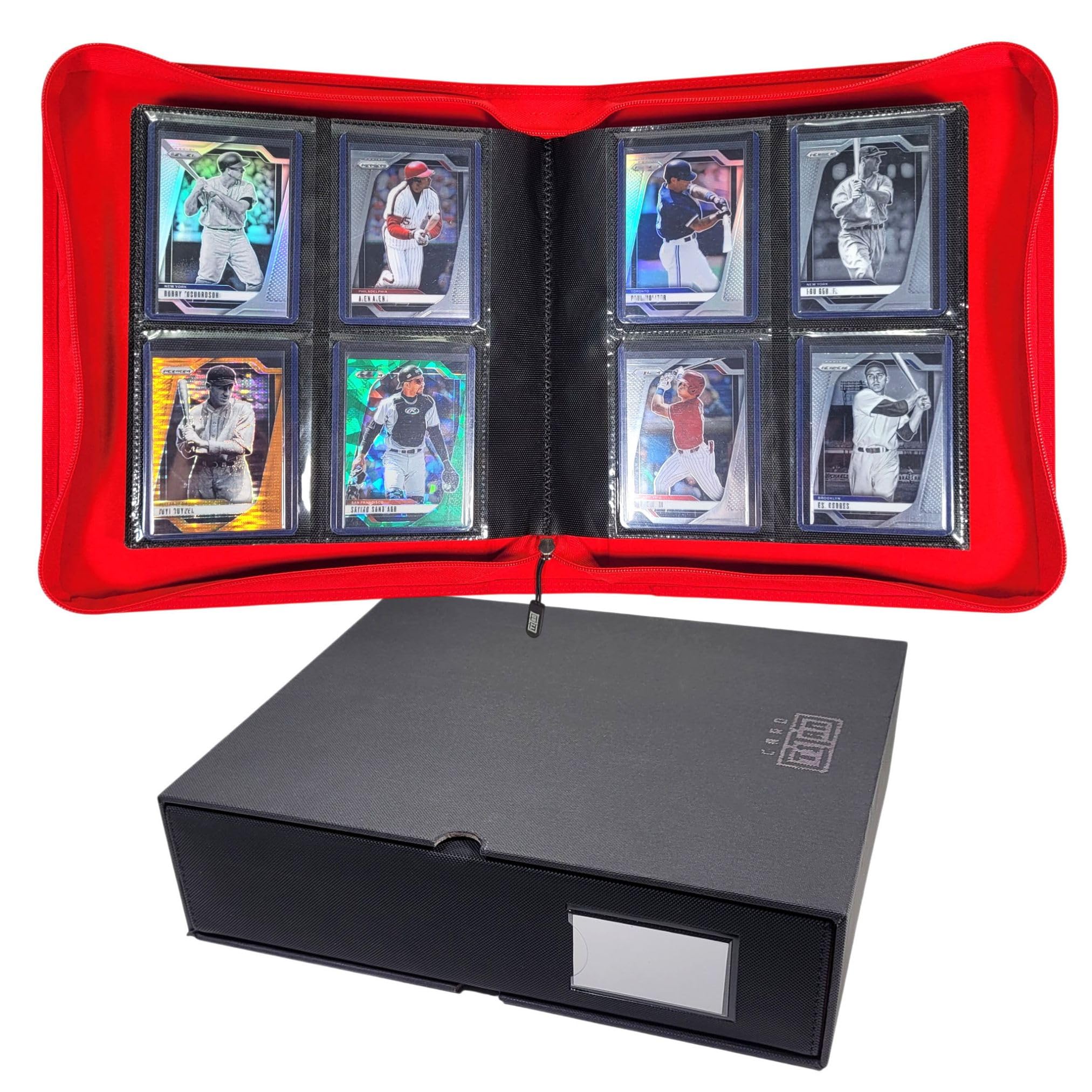 Card Titan Toploader-Aufbewahrungsalbum mit 4 Taschen, passend für 112 Sammelkarten mit Schuber, Rot