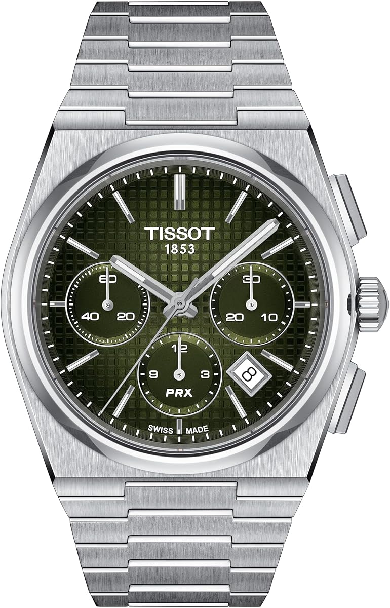 Tissot PRX Automatic Chronograph, Swiss Automatic Watch for Men, Stainless Steel Case and Bracelet, 42 mm, Green Dial, T1374271109100