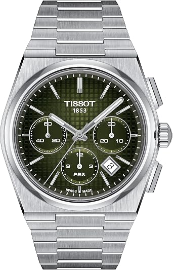 Tissot PRX Automatic Chronograph, Swiss Automatic Watch for Men, Stainless Steel Case and Bracelet, 42 mm, Green Dial, T1374271109100