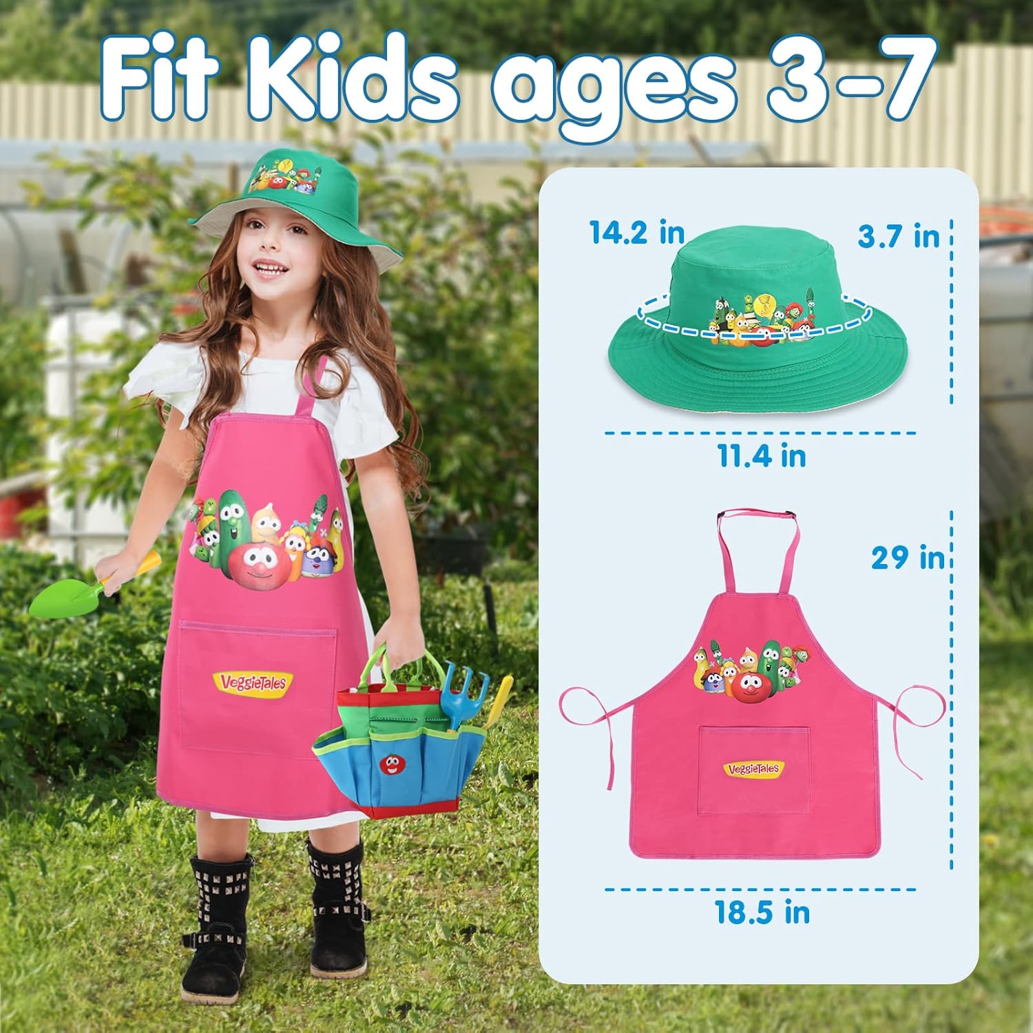 VeggieTales Kids Gardening Set with Kids Shovel, Watering Can, 16 PCS Garden Tool for Kids Include Waterproof Apron & Sun Hat, Outdoor Indoor Toys Easter Gift for Boys Girls(Pink) : Toys & Games