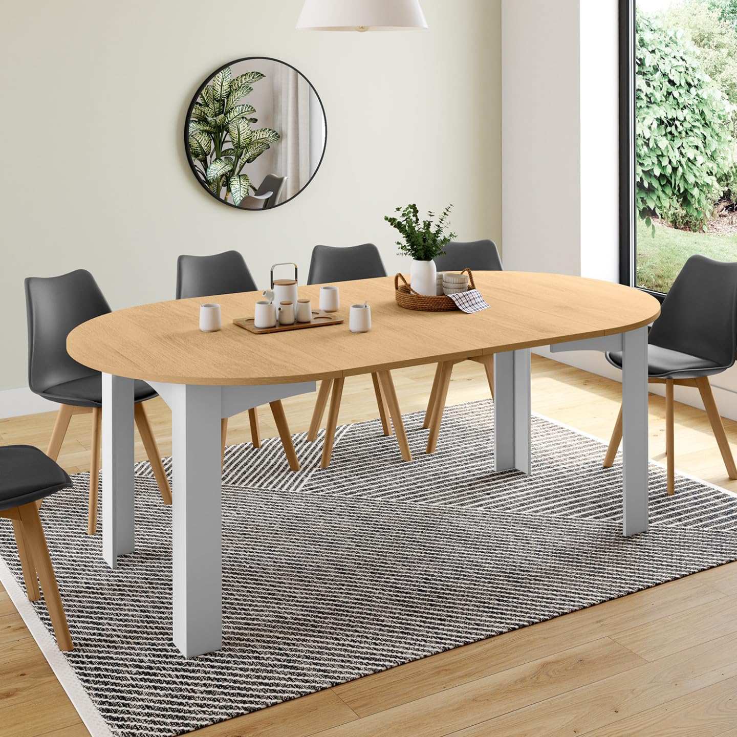 IDMarket - DONA tavolo da pranzo rotondo allungabile 4-10 persone piano finitura faggio bianco 110-200 cm