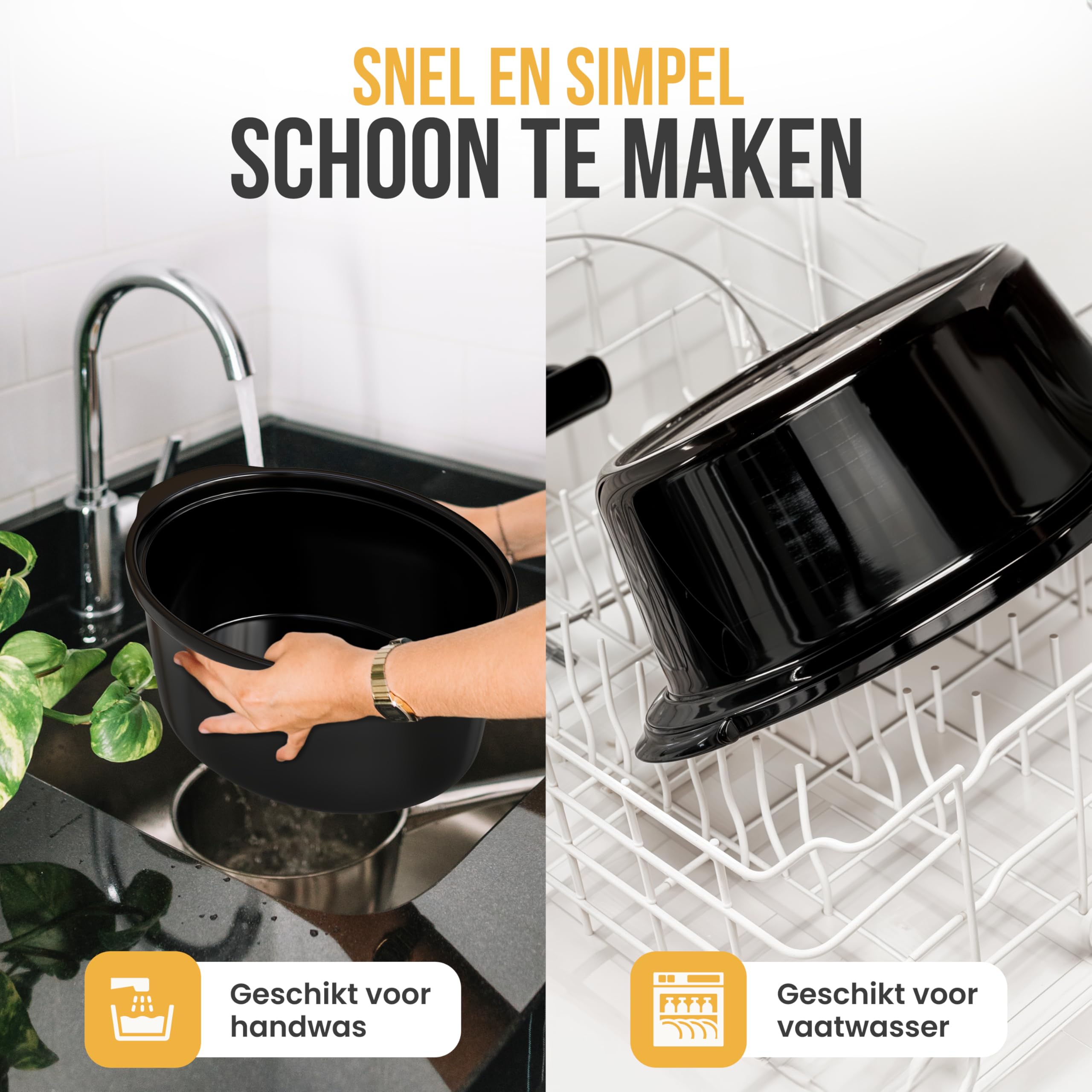 Strex Olla de cocción lenta 6.5L - Sartén interior de cerámica extraíble - Función mantener caliente - olla de cocción lenta - Negro