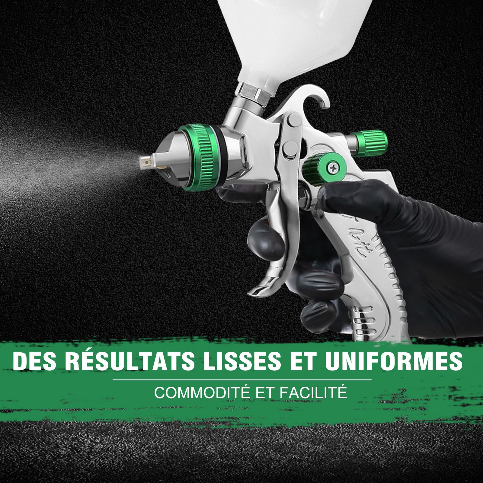 HVLP Professionnel Pistolet à Peinture à Alimentation par Gravité avec 3 Buses 1.4/1.7/2.0mm Coupe 600cc Régulateur d'air Pistolet à Peinture Automatique pour la Réparation de Voitures (Vert)