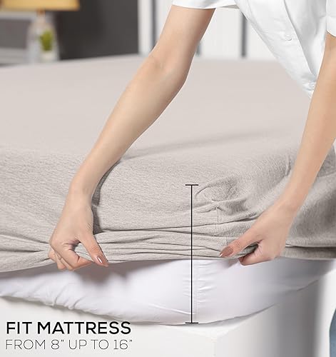 Miniatura 3 de Utopia - Juego de sábanas de algodón de punto de jersey de 4 piezas, suave, tela elástica (Queen, avena)