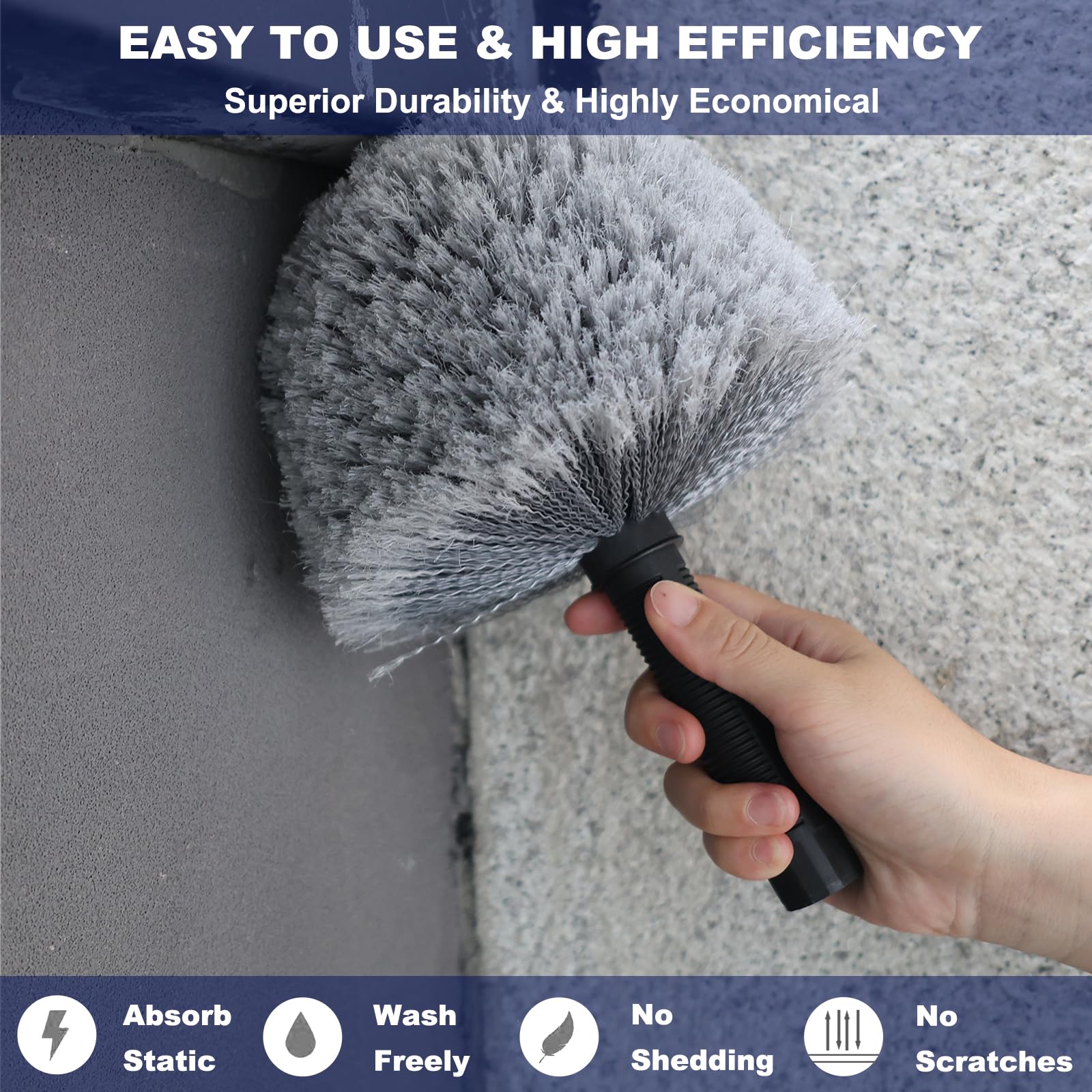 Cepillo de cabeza de telaraña de alta eficiencia para limpieza de interiores y exteriores, compatible con postes roscados Acme estándar, color gris (4)