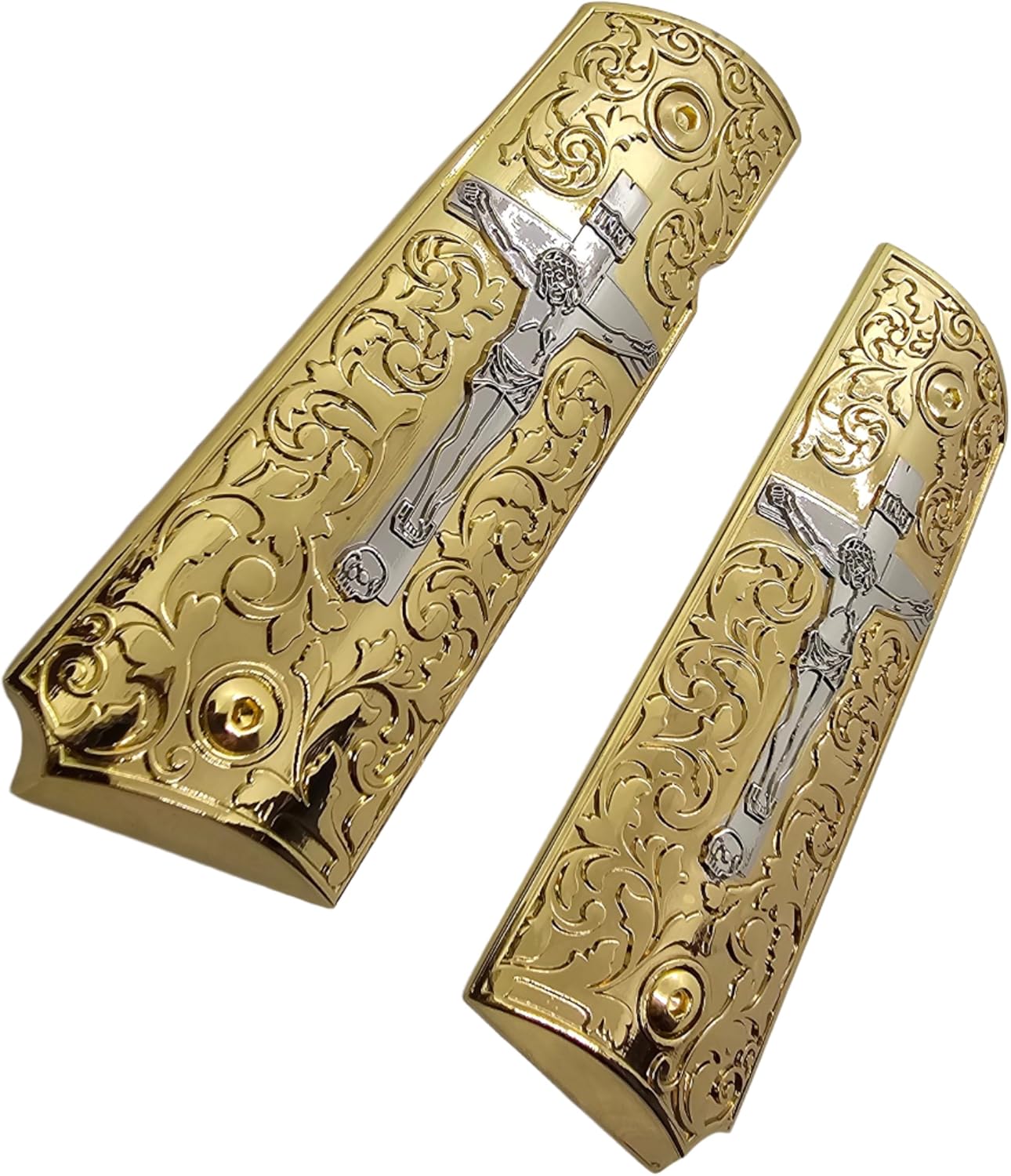 1911 Full-Size Gun Grips with Crucifix Design â.“ Ambi Cut, Matching Screws, Compatible with Commander and Government Models