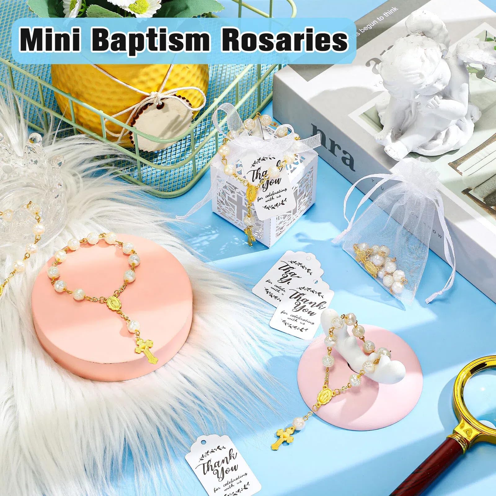 Lot De 100 Dragées De Baptêe Coprenant 25 Ini Chapelets, Boîtes à