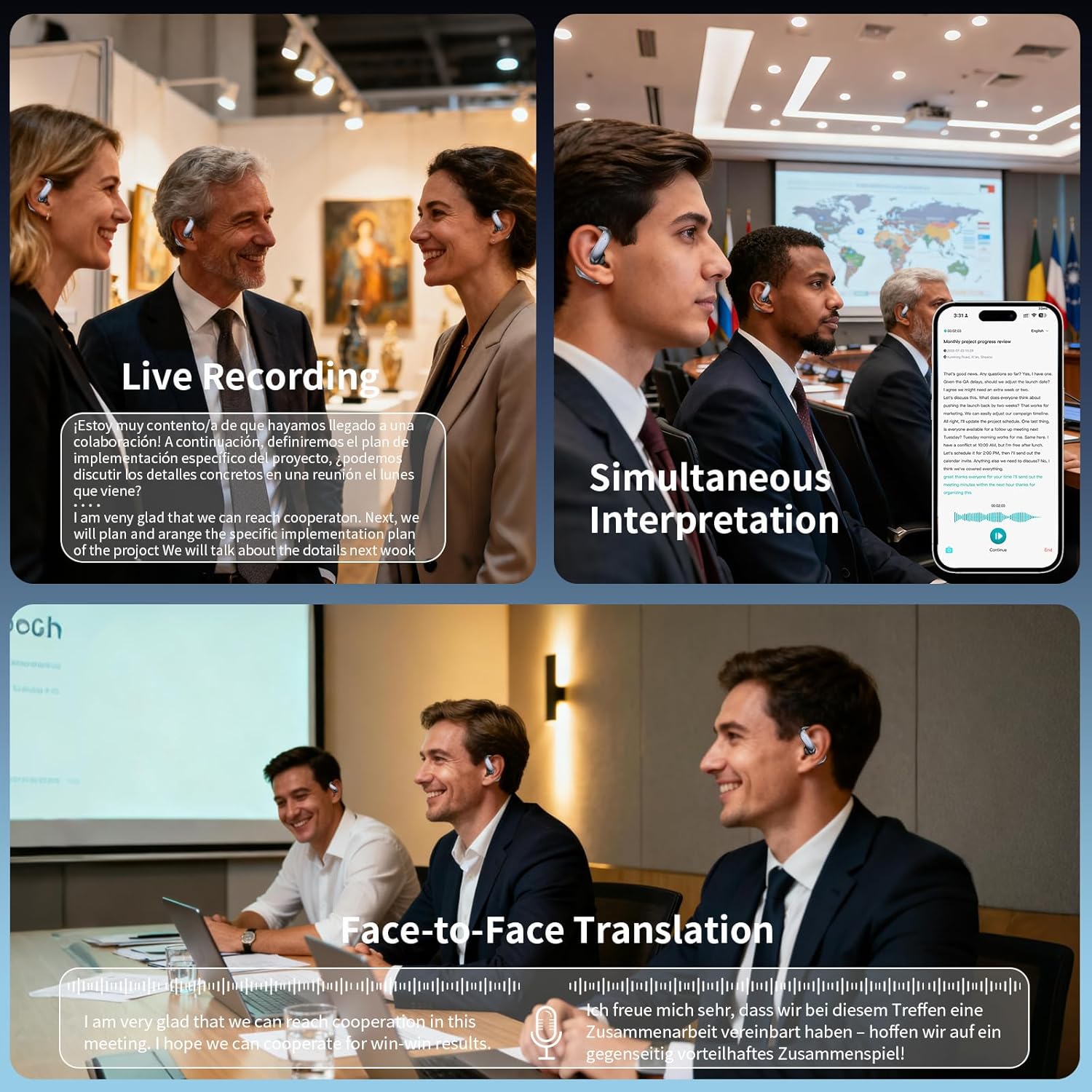 Real-Time AI Translation Earbuds, 164 Language Translator Earbuds, Audifonos Traductores Inglés Español, 4-in-1 Translating Earbuds for Travel, Meetings & Language Learning - Space Grey