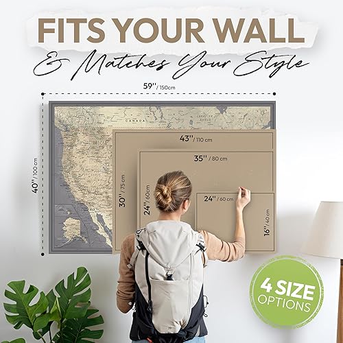 Miniatura 6 de Tablero enmarcado de mapa de pared de EE. UU. Mapa de viaje personalizado de EE. UU. con pasadores Mapa de Estados Unidos con pines para marcar