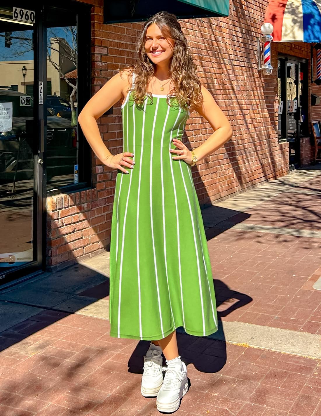 ZESICA Womens 2026 Summer Sleeveless Striped Midi Dresses Casual A Line Swing Knit Long Dress Beach Vacation Clothes - Image 5