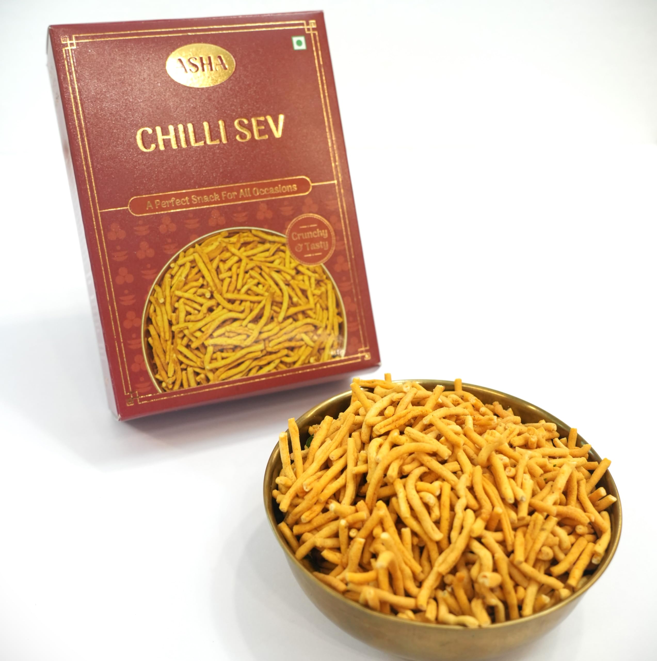 Asha Sweets Chilly Sev 200g (Pack of 2) | Ready to Eat Special Authentic Indian Namkeen for Tea Time | Made with Premium Fresh Ingrident | Chai Time Namkeen Combo Pack