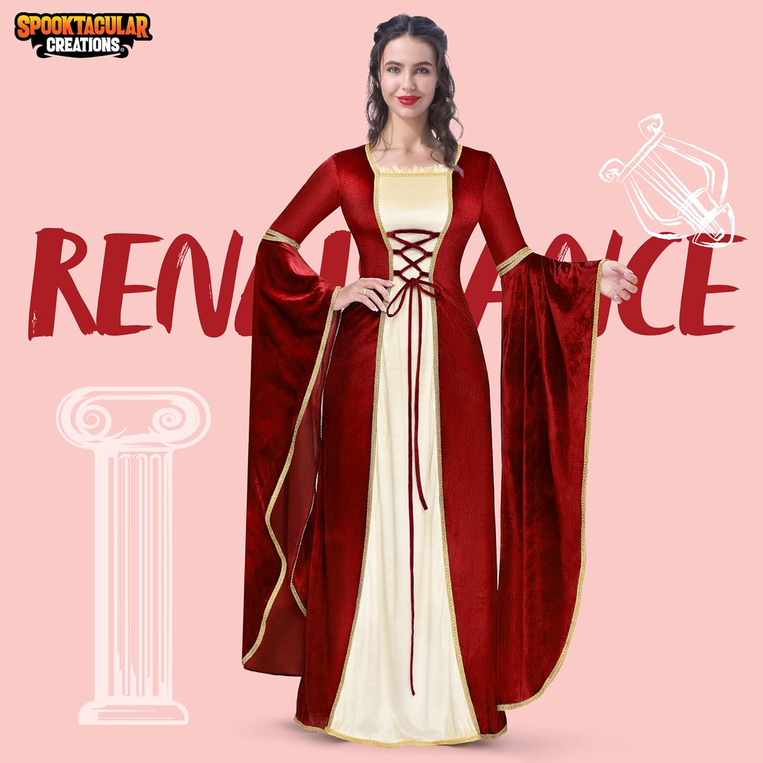 Spooktacular Creations Renaissance Costume Women, Velvet Medieval Dress for Women, Irish Renaissance Dress for Halloween - Image 3