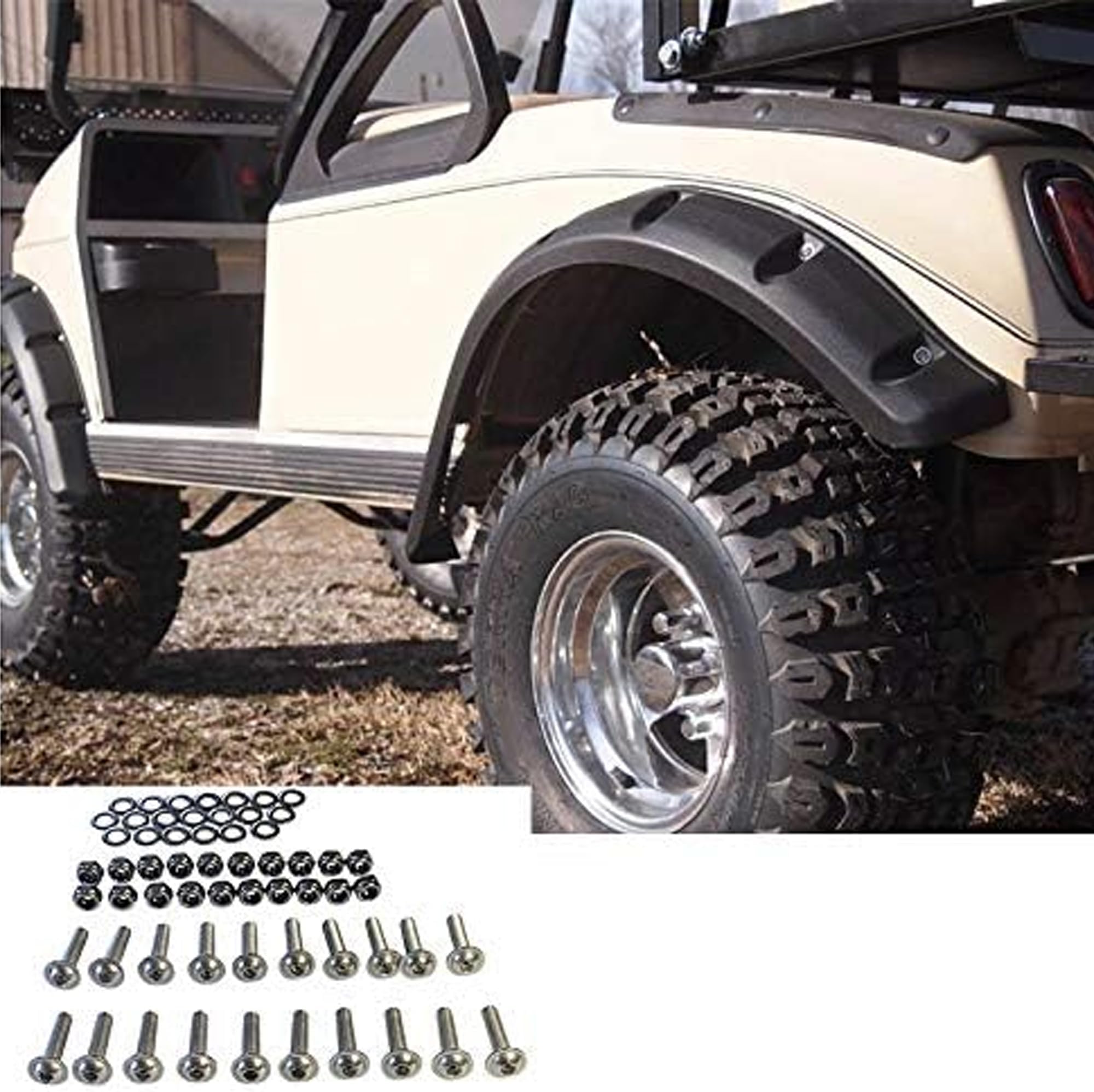 Huskey 4PCS Club Car DS Golf Cart Fender Flares with Stainless Steel Hardware for DS 1993 & Up G&E Models,Constructed of Impact-Resistant ABS plastic for Lifted Golf Cart with Offroad Tires