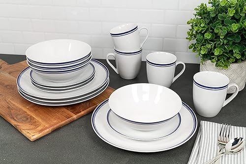 Miniatura 25 de 10 Strawberry Street Café Stripe Coupe - Vajilla de 16 piezas, color negro Negro -,Azul,Gris,Azul/claro,Rosado