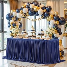 Besutolife Dark Blue Tulle Tablecloth for Rectangle Tables 8ft 3 Sides for Wedding Birthday Party Bridal Shower White Tutu Ruffle Table Cloth Banquet Dinner Table Decorations
