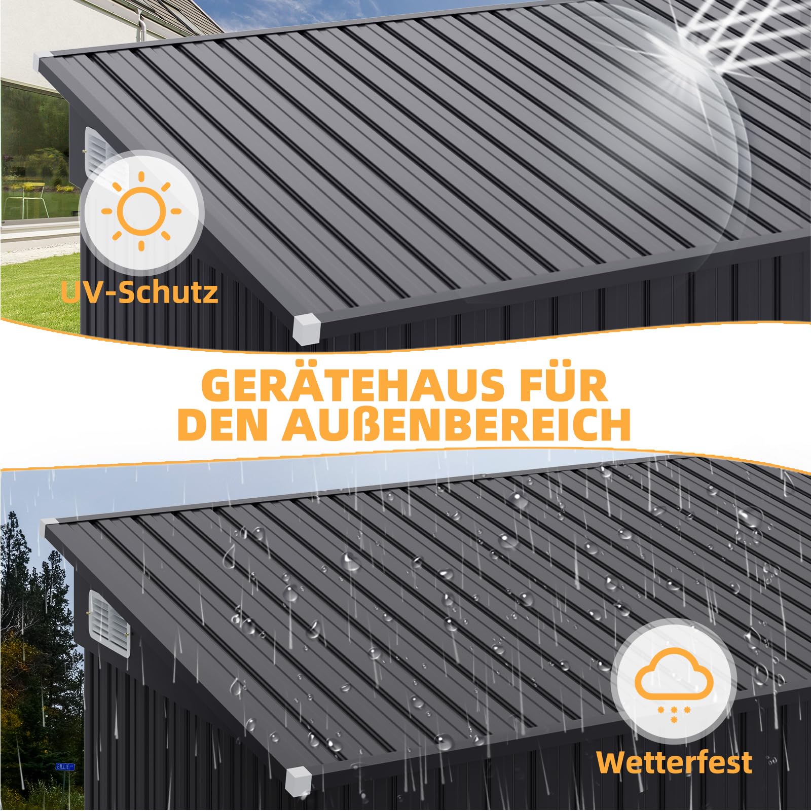Aoxun Gartenhaus Metall 232x131x183cm mit 3 Türen & Pultdach, wetterfestes Fahrradgarage für bis 4 Fahrräder, Stabiler Geräteschuppen aus verzinktem Stahl für Garten Terrasse Hof