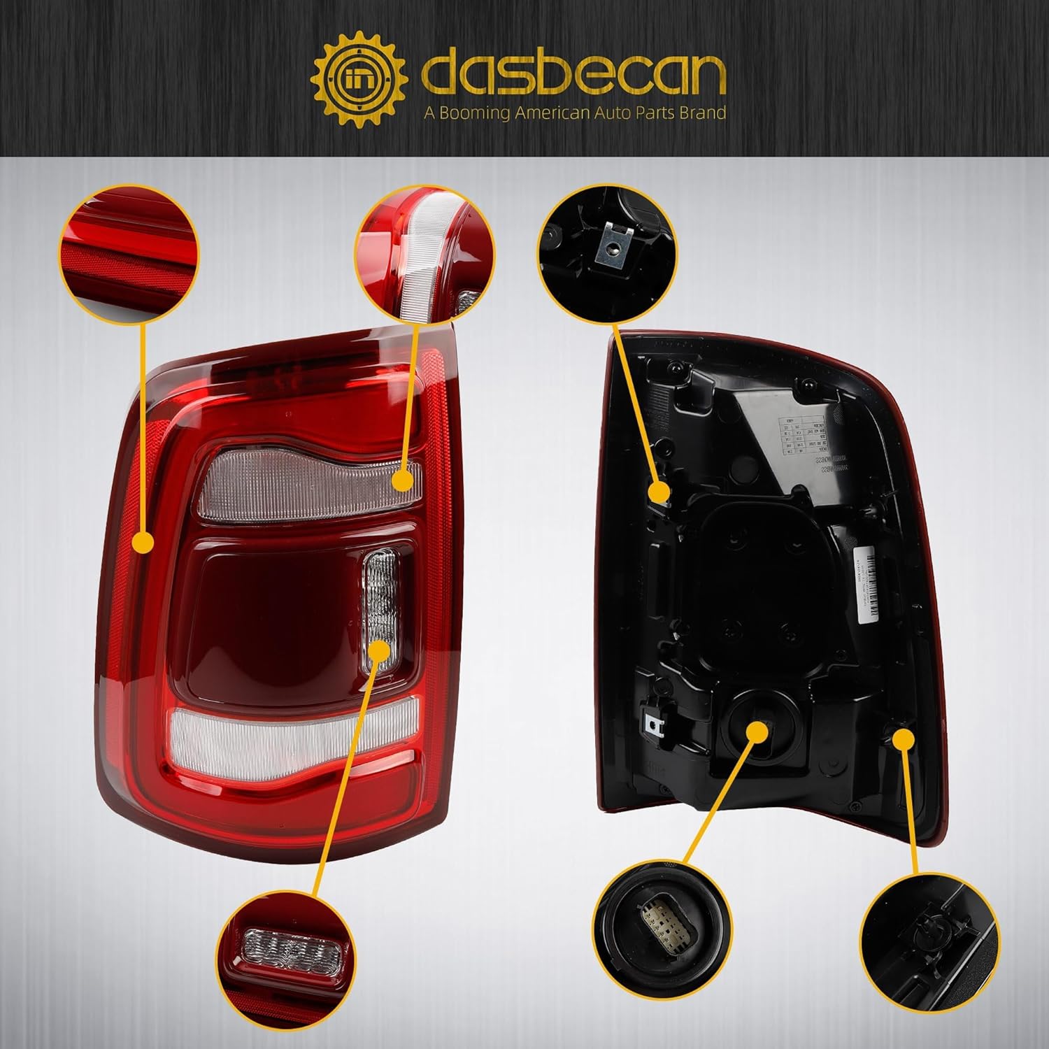 Dasbecan Tail Light Assembly LED Compatible with 2019-2023 2024 Dodge Ram 2500 3500 without blind spot Rear Lamp Left Driver Side 68361717AD (Red Cover)