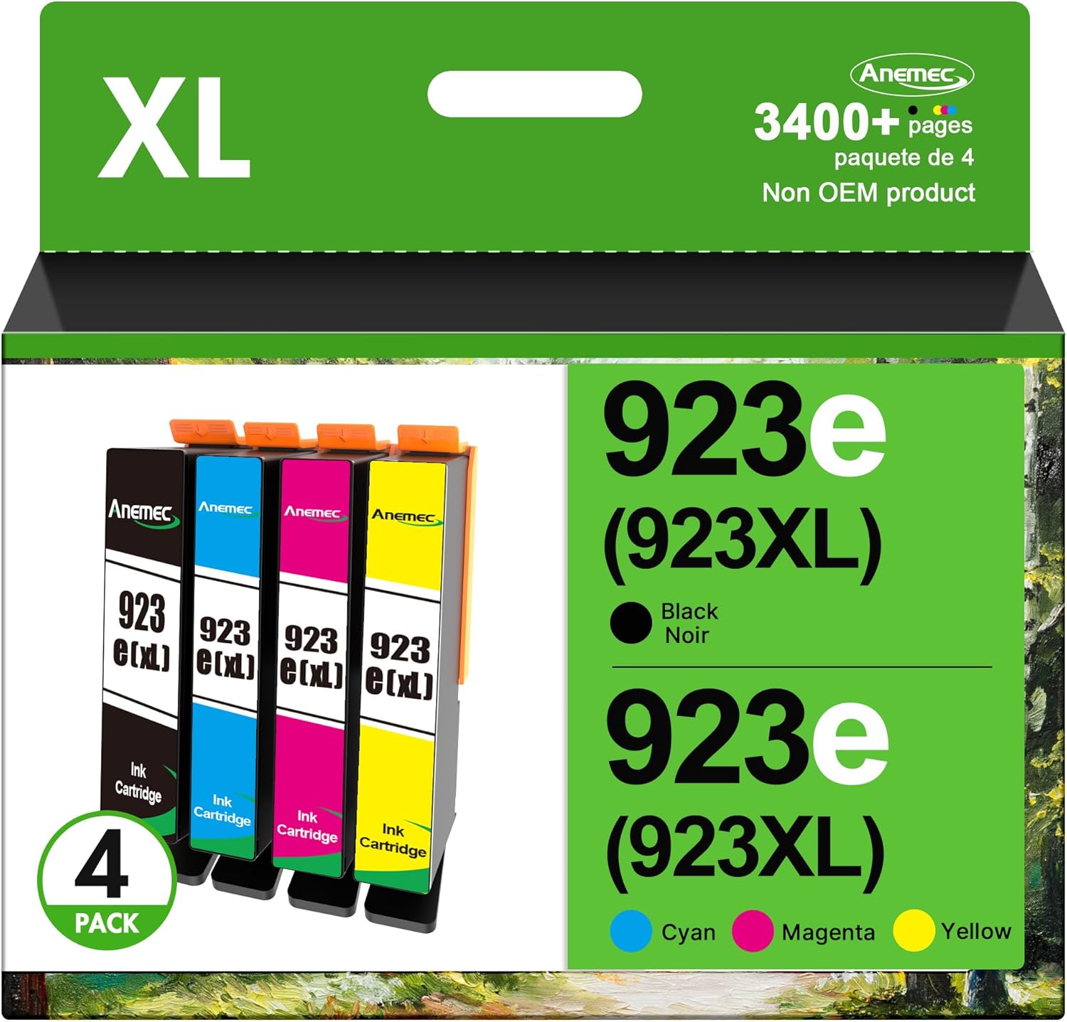 923XL 923 Ink Cartridges for HP Printers 8130e Replacement for HP 923 Ink Cartridges Work for HP OfficeJet Pro 8125e 8120e 8135e 8138e 8139e Printer With Chip, 4-Pack Black Cyan Magenta Yellow 6C3Y6LN