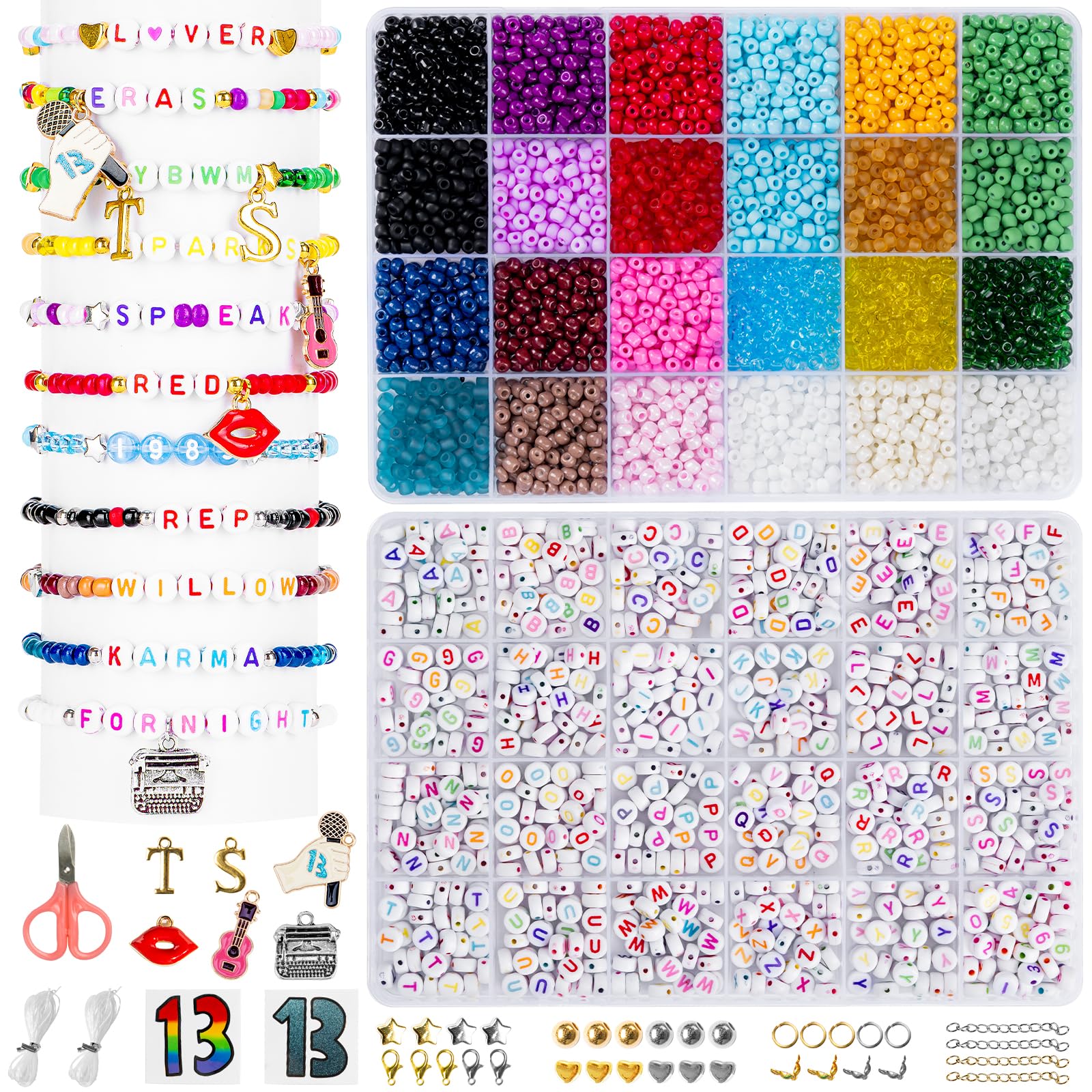 Zenmag Perlen Set 24 Farben - 4mm Perlen Mit Buchstaben (A-Z) Für Freundschaftsbänder DIY
