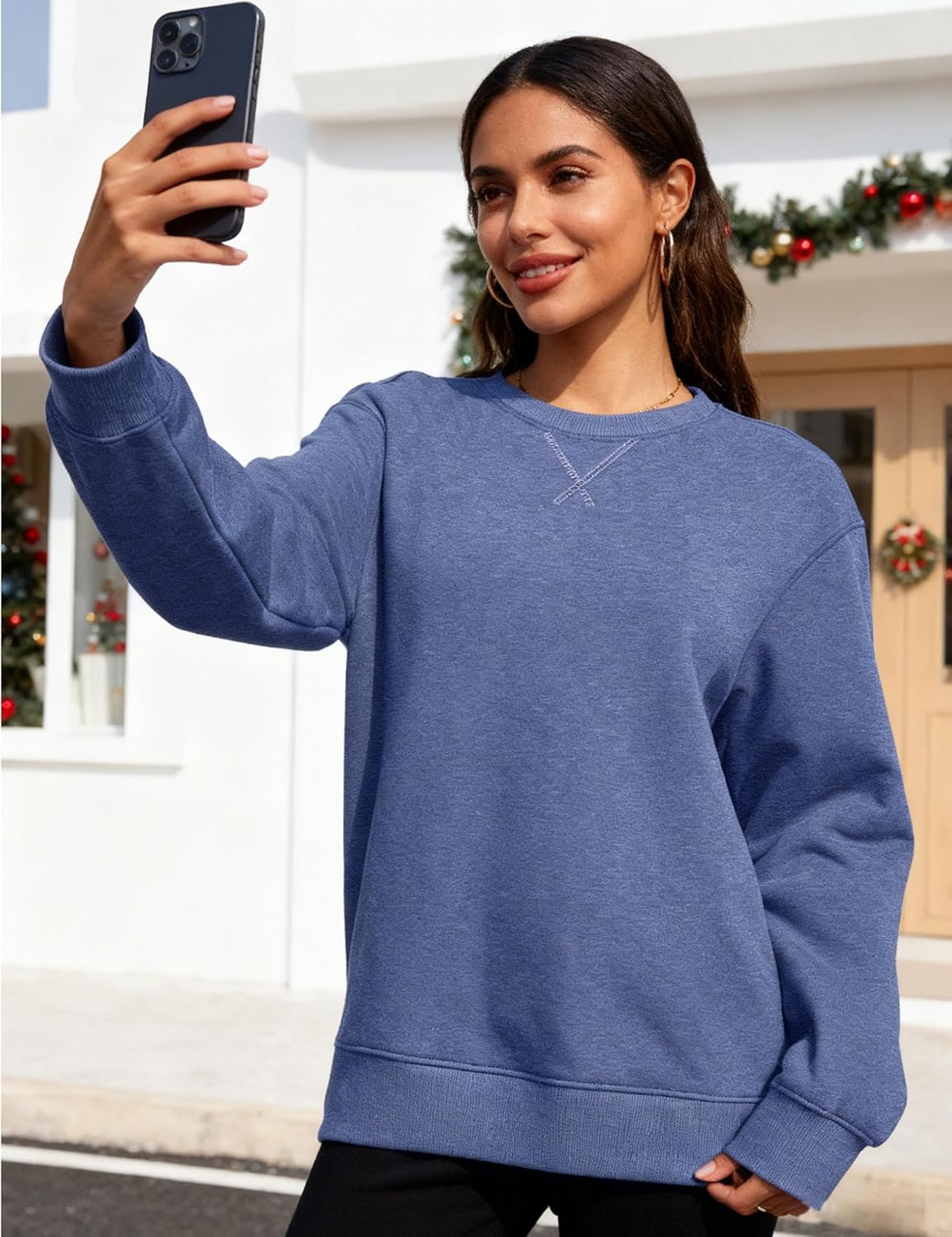 Cavva Women's Crewneck Sweatshirts Thermal Long Sleeve Fleece Lined Sherpa Pullover Sweater Loose Fit Shirts - Image 2