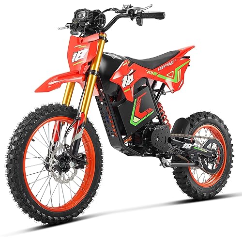 HAPPYRUN Electric Dirt Bike for Teens Adults, Mid-Drive Motor 6000W Peak, Electric Motorcycle 60V 30Ah Battery, 60-Mile Range, 46mph, Dual Hydraulic Brakes & Full Suspension Electric Motorcycle