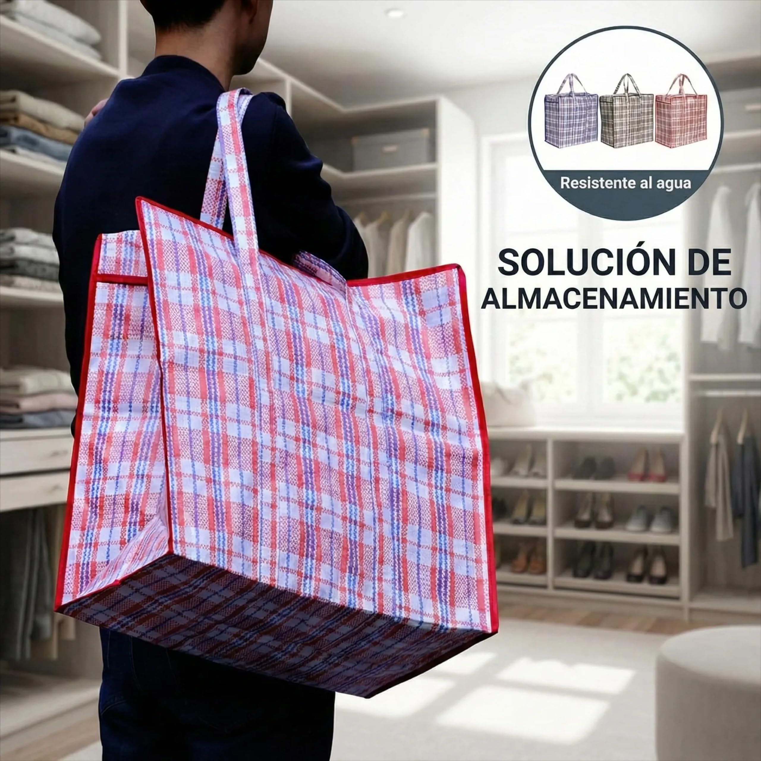 Josephine Osthoff bolsas almacenaje ropa – resistentes al agua y duraderas, con cremallera, 75L, capacidad 20kg, colores surtidos, pack de 6