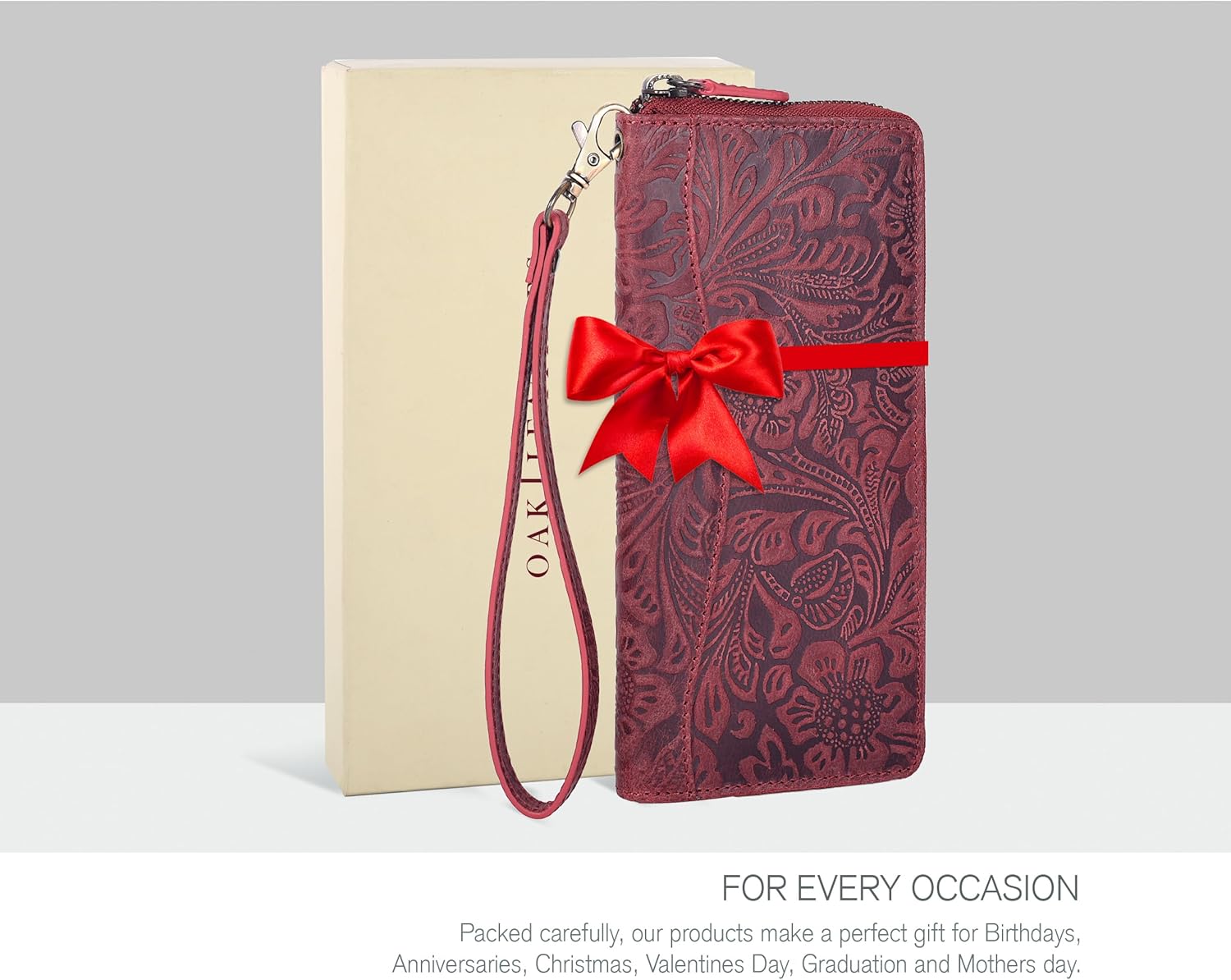 Red Embossed Wallet for Women - Leather RFID Womens Wallet Clutch with 8 Credit Card Holder, Coin Pocket, Gift for Women’s - Image 6