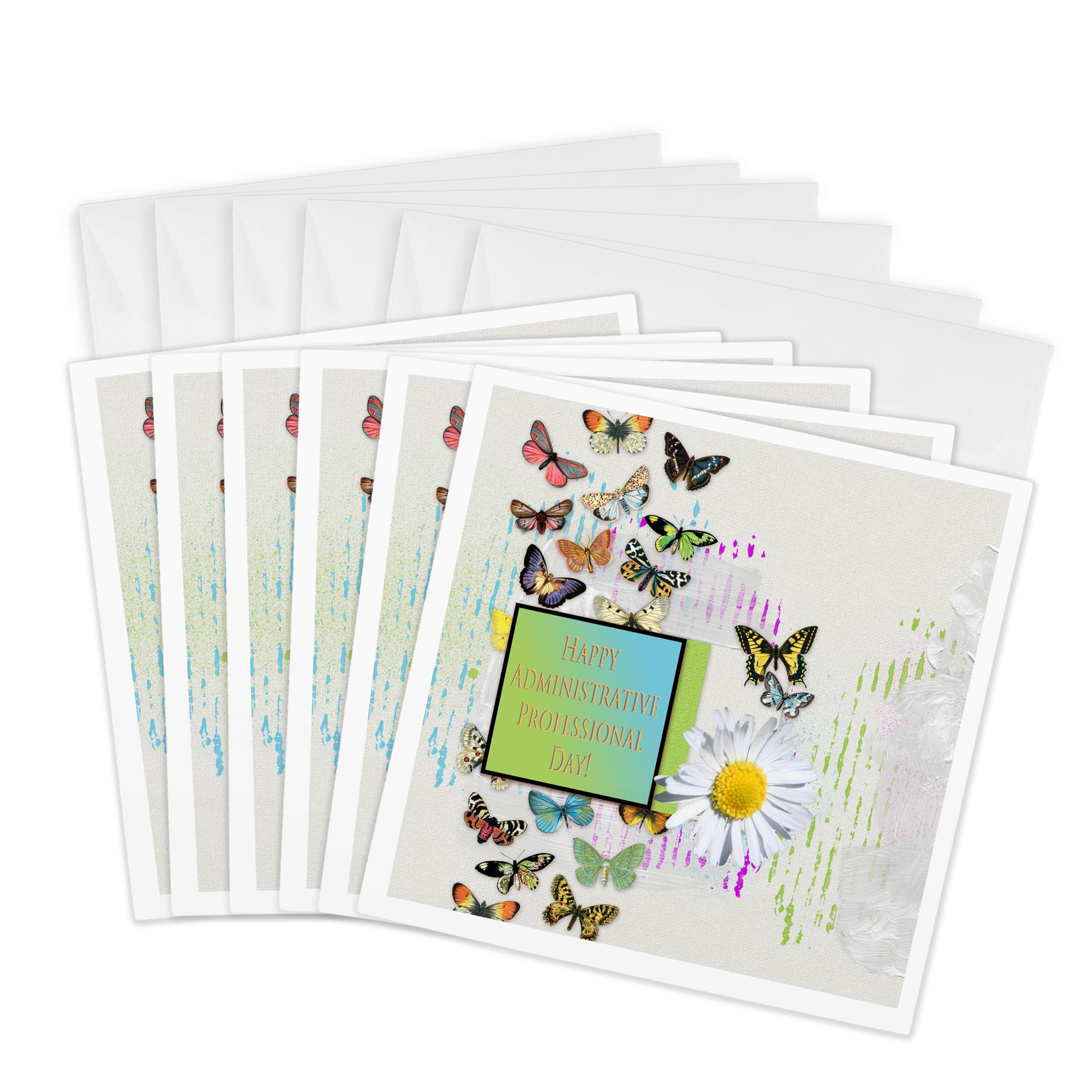 3dRose Pretty Butterflies and Daisy Flower, Administrative Professionals Day - Greeting Cards, 6" x 6", Set of 6 (gc_239563_1)