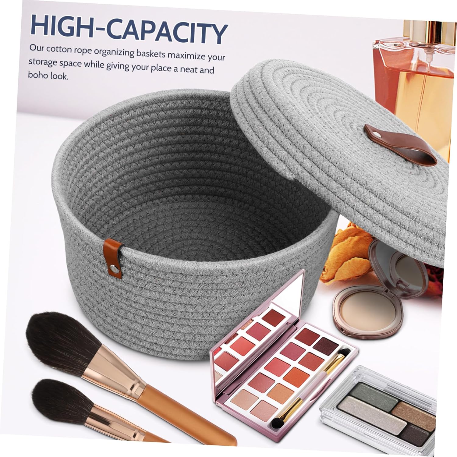 2Pcs Woven Cotton Rope Storage Baskets with Lid Stylish Organizer Bin for Nursery Laundry and Home Decor Chic Design for Blankets and Clothing Storage