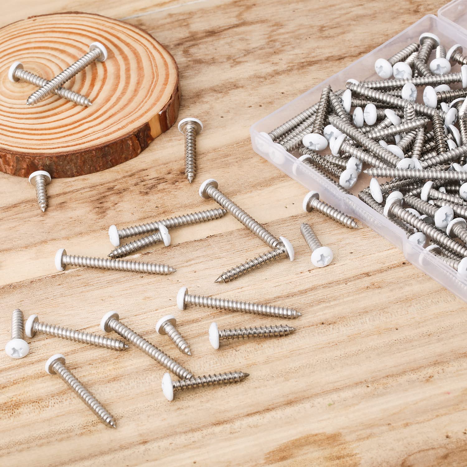 AIEX 125 Piezas Tornillos Blancos Cabeza Plana, Tornillos Autorroscantes Tornillos Autorroscantes Metal para Reemplazo de Cubiertas de Interruptores de Placas de Pared