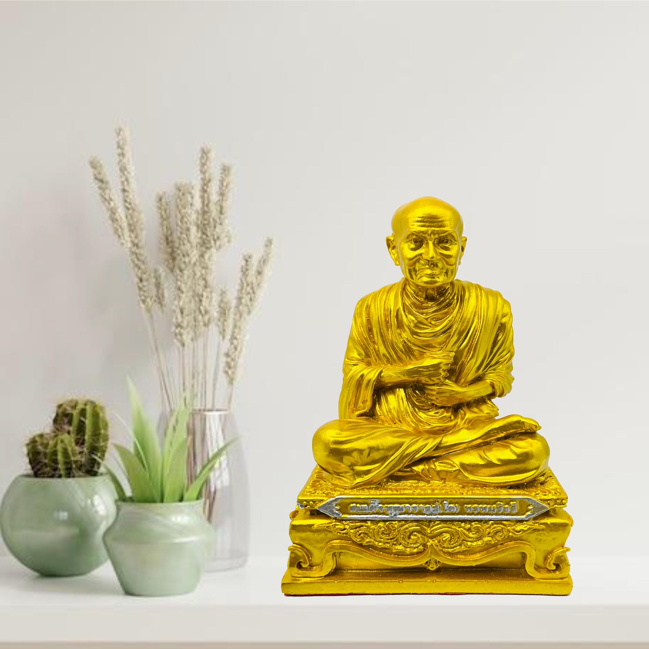 BUDDHO Somdej Toh - Estatua de Buda de 5 pulgadas de alto, budista tailandés, estatua de Buda tailandés, decoración de habitación, regalo pequeño de oficina (dorado)