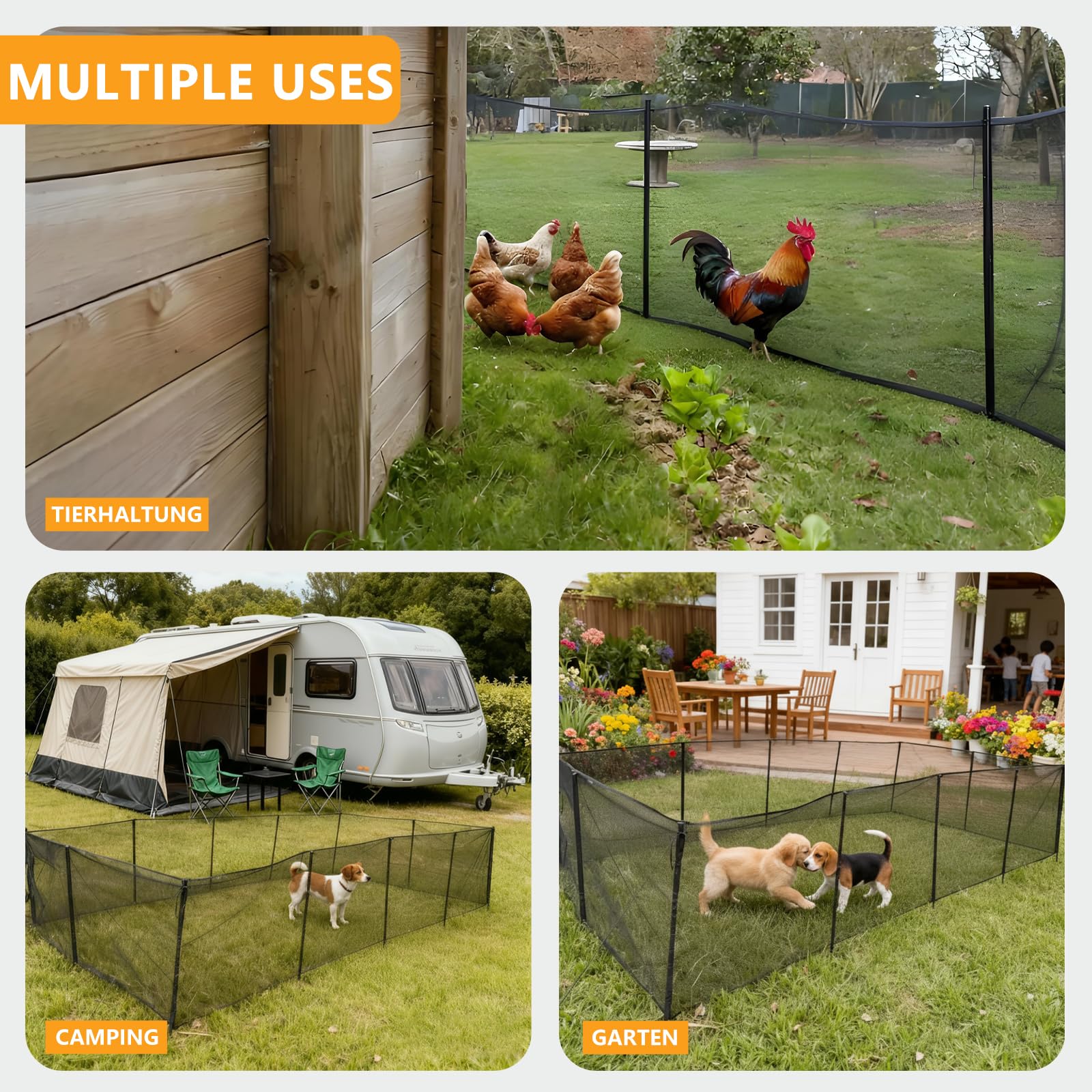 Hundezaun Camping– Mobiler Zaun Hund Tragbar, Mobiler Hundezaun Polyester, Campingzaun Hund, 12M Gesamt­Länge Hundeauslauf– Faltbar Zaun für Hunde Ideal für Camping, Garten und Andere Outdoor-Bereiche