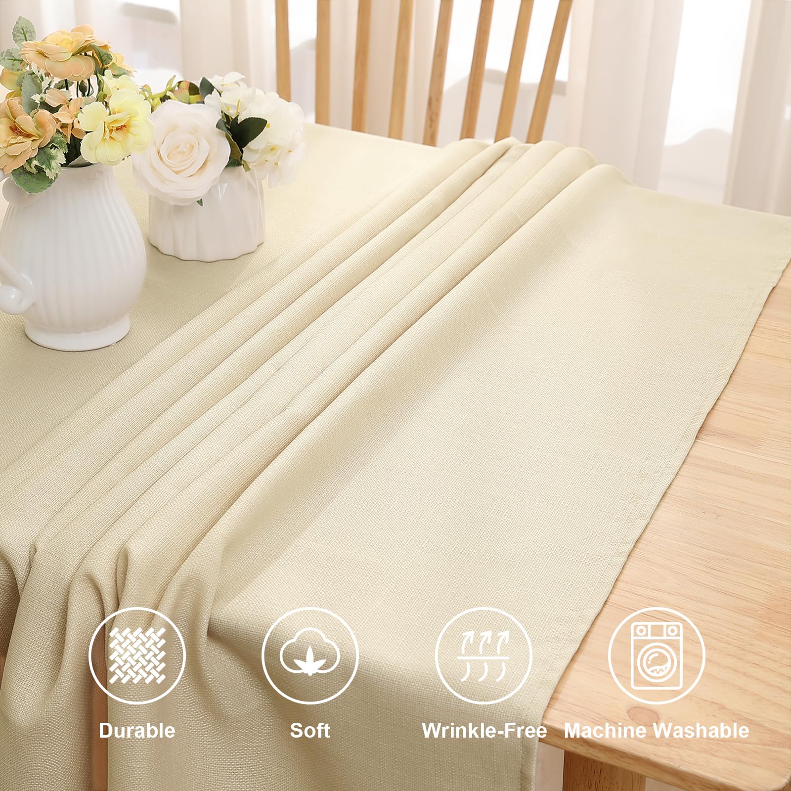 smiry Mantel con aspecto de lino, lavable, rectangular, efecto loto, 140 x 300 cm, resistente al agua, mantel de mesa, protección antimanchas, Beige