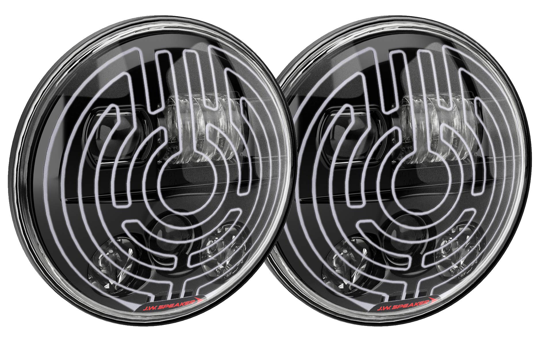 Model 8730 JW Speaker LED Headlight, 7 Inch Round, Set of 2 (Heated Black)