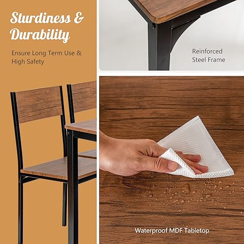 Miniatura 7 de COSTWAY Juego de mesa de comedor de 4 piezas para 4, mesa de cocina con 1 banco y 2 sillas, juego de mesa y sillas con estante de almacenamiento,