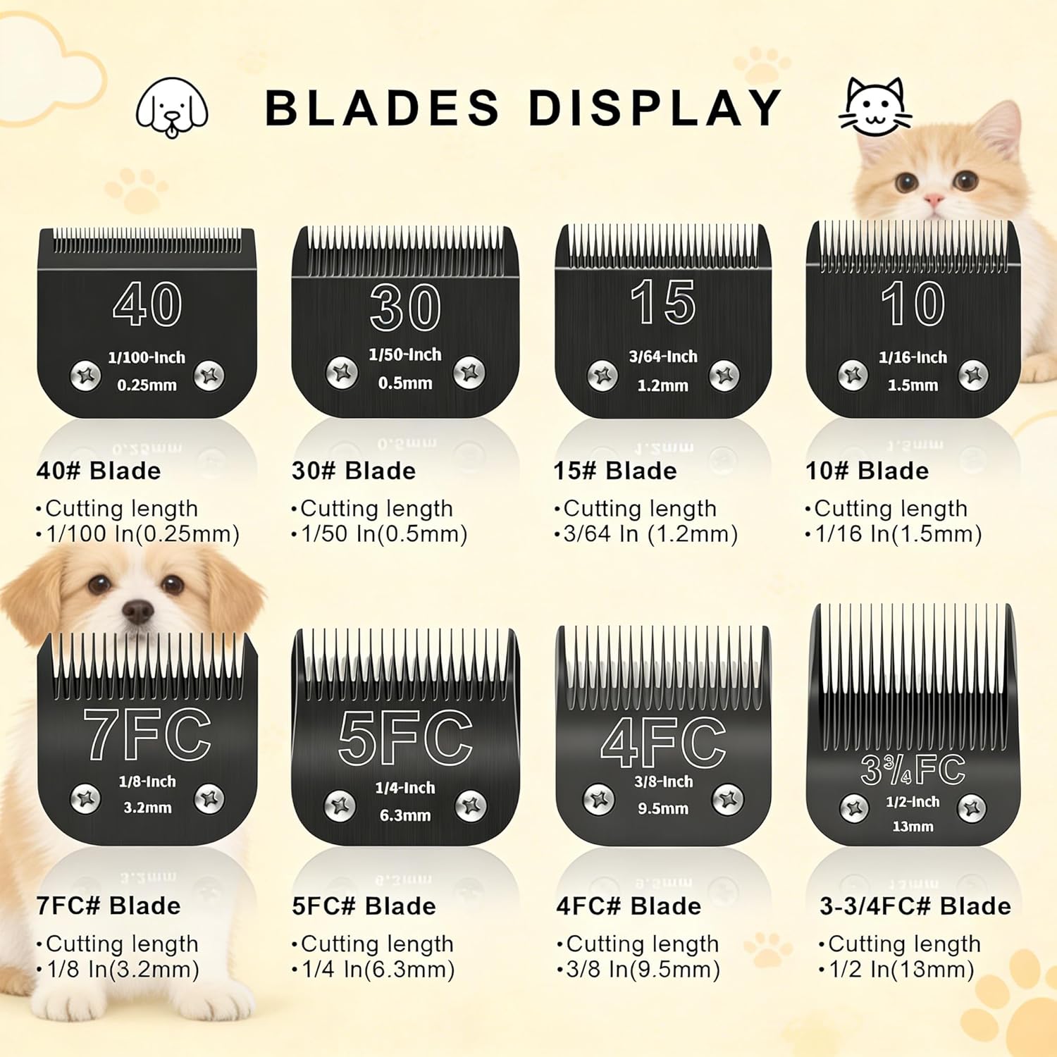 7FC Detachable Pet Dog Grooming Blades, Compatible with Ainds, Oster A5, Wahl KM-10 and Other Series Clippers, Size: 7FC Blade 1/8-Inch 3.2mm Cut Length. Black-3Pcs.